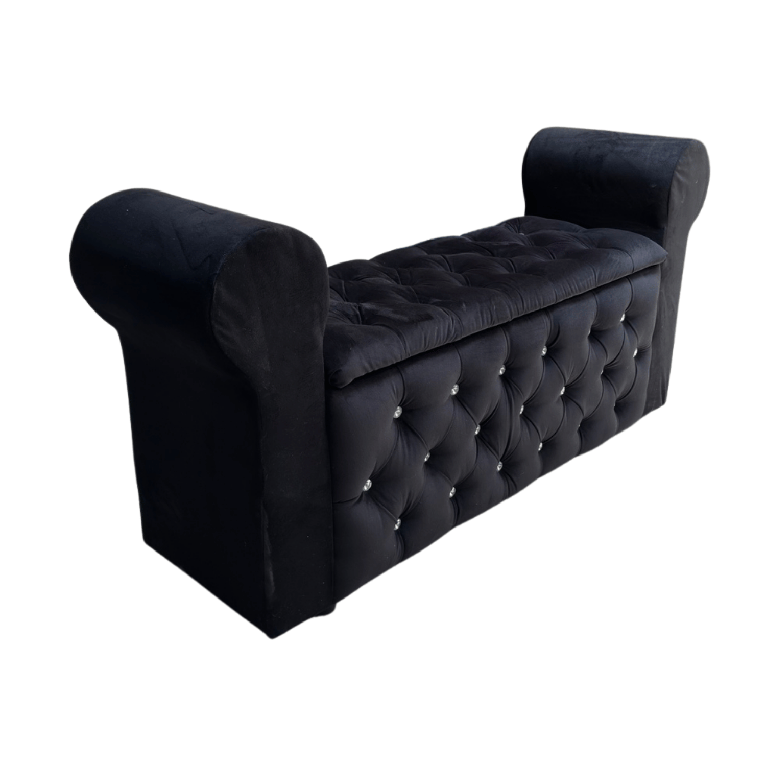 BANQUETA MUEBLES RIMAR NEGRO BAUL CAPITONE CON BRAZO FELPA DIAMANTE 134X40X50X40 - 2