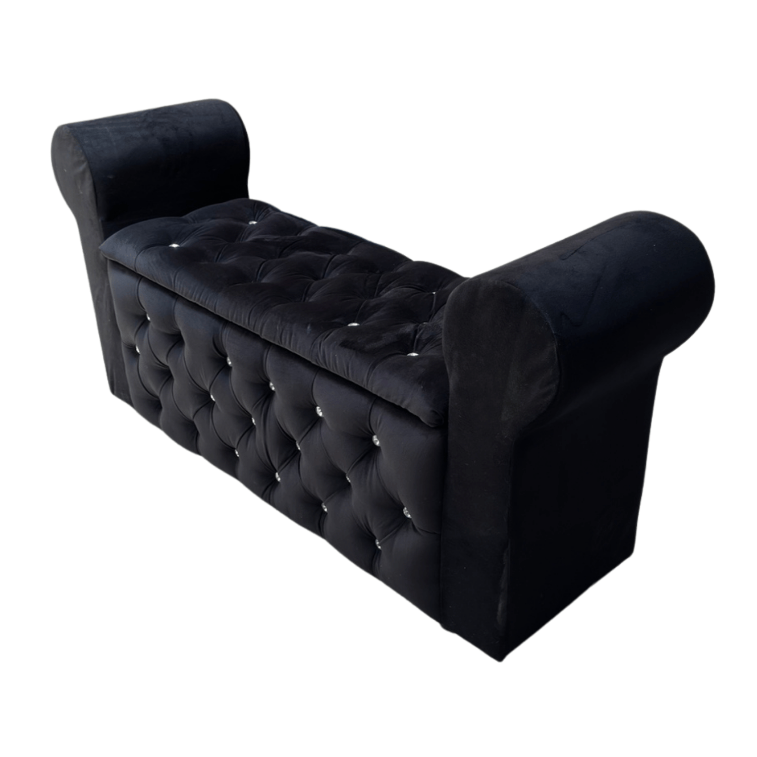 BANQUETA MUEBLES RIMAR NEGRO BAUL CAPITONE CON BRAZO FELPA DIAMANTE 134X40X50X40 - 3