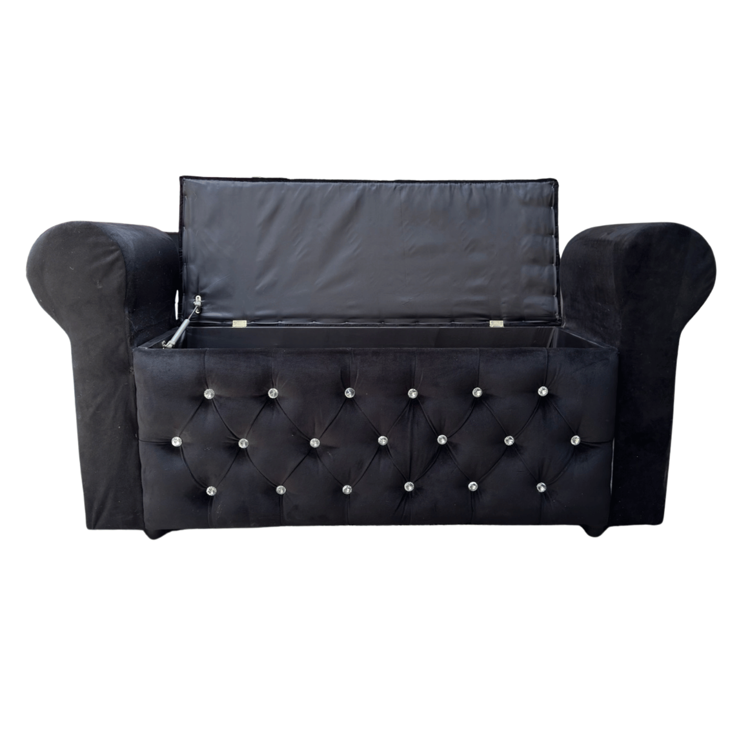 BANQUETA MUEBLES RIMAR NEGRO BAUL CAPITONE CON BRAZO FELPA DIAMANTE 134X40X50X40 - 4