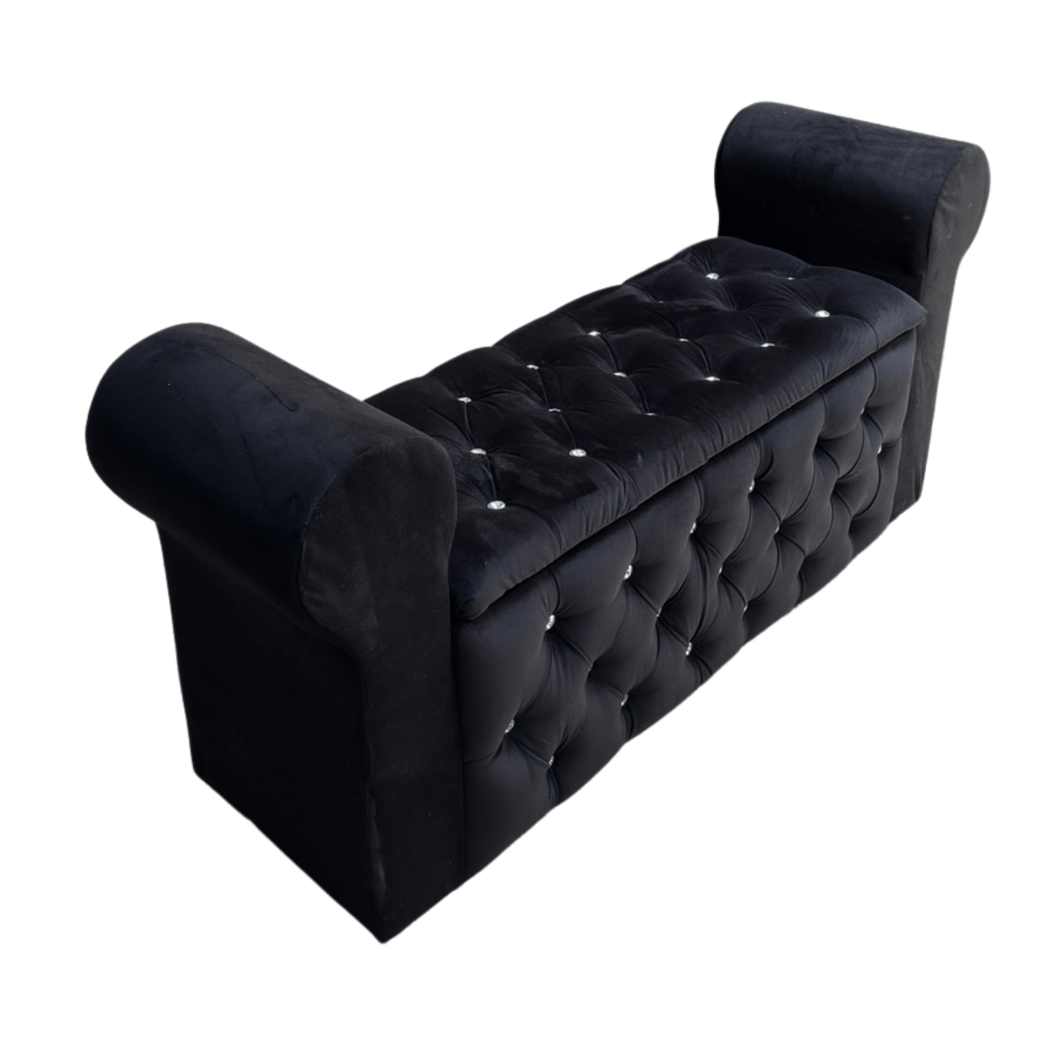 BANQUETA MUEBLES RIMAR NEGRO BAUL CAPITONE CON BRAZO FELPA DIAMANTE 134X40X50X40 - 5