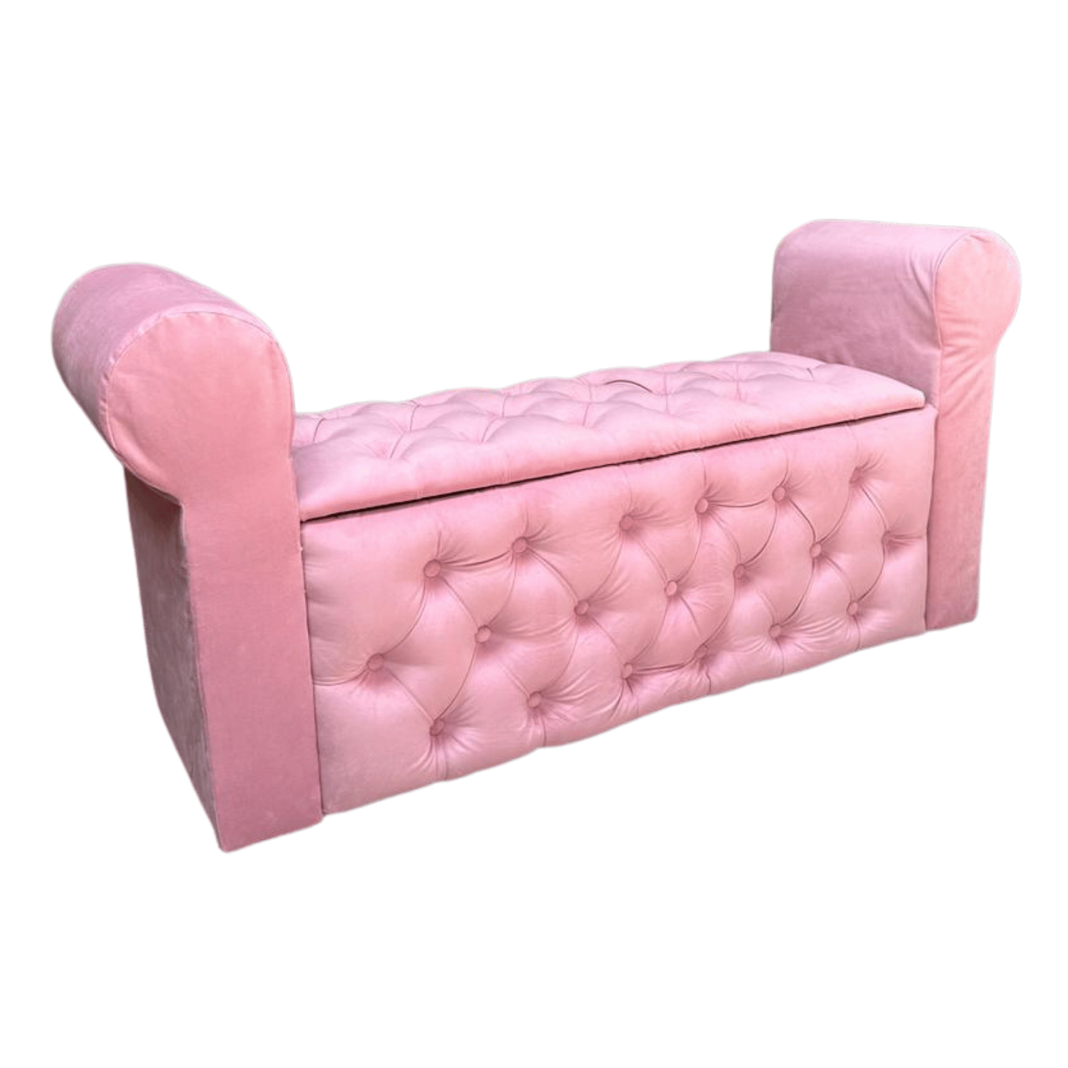 BANQUETA MUEBLES RIMAR ROSA BAUL CAPITONE CON BRAZO PASTEL FELPA 134X40X50X40 - 2