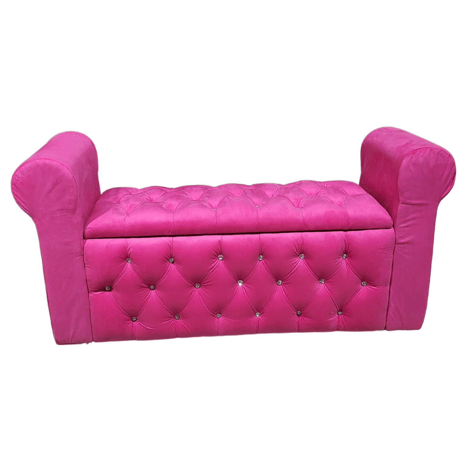 BANQUETA MUEBLES RIMAR FUCSIA BAUL CAPITONE CON BRAZO FELPA DIAMANTE 134X40X50X40 - 1