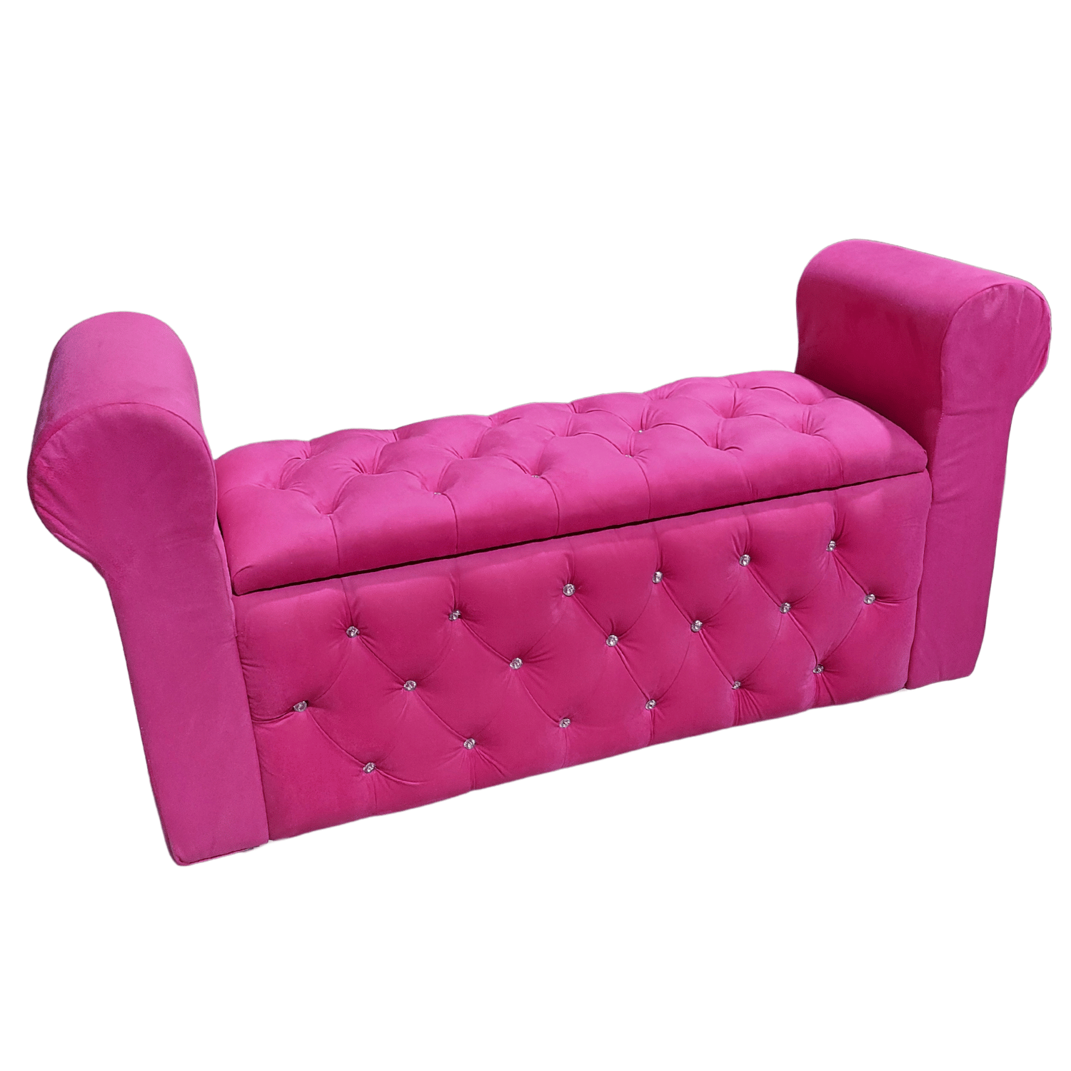 BANQUETA MUEBLES RIMAR FUCSIA BAUL CAPITONE CON BRAZO FELPA DIAMANTE 134X40X50X40 - 2
