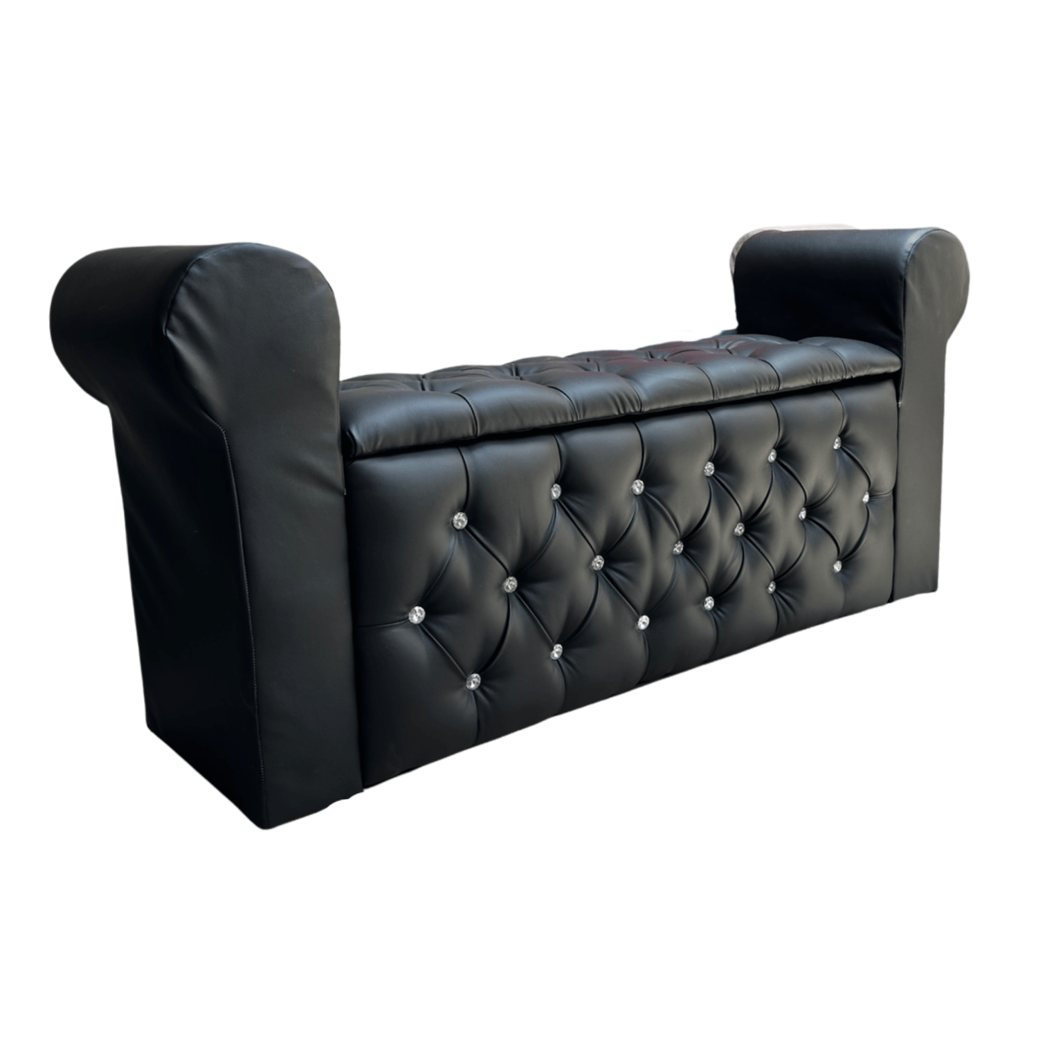 BANQUETA MUEBLES RIMAR NEGRO BAUL CAPITONE CON BRAZO ECO CUERO DIAMANTE 134X40X50X40 - 2