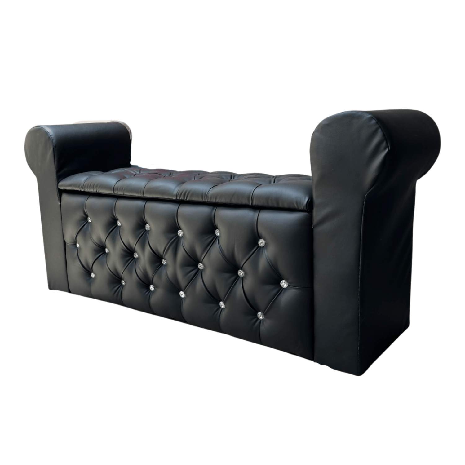 BANQUETA MUEBLES RIMAR NEGRO BAUL CAPITONE CON BRAZO ECO CUERO DIAMANTE 134X40X50X40 - 3