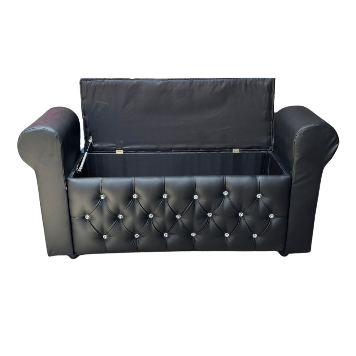 BANQUETA MUEBLES RIMAR NEGRO BAUL CAPITONE CON BRAZO ECO CUERO DIAMANTE 134X40X50X40 - 4