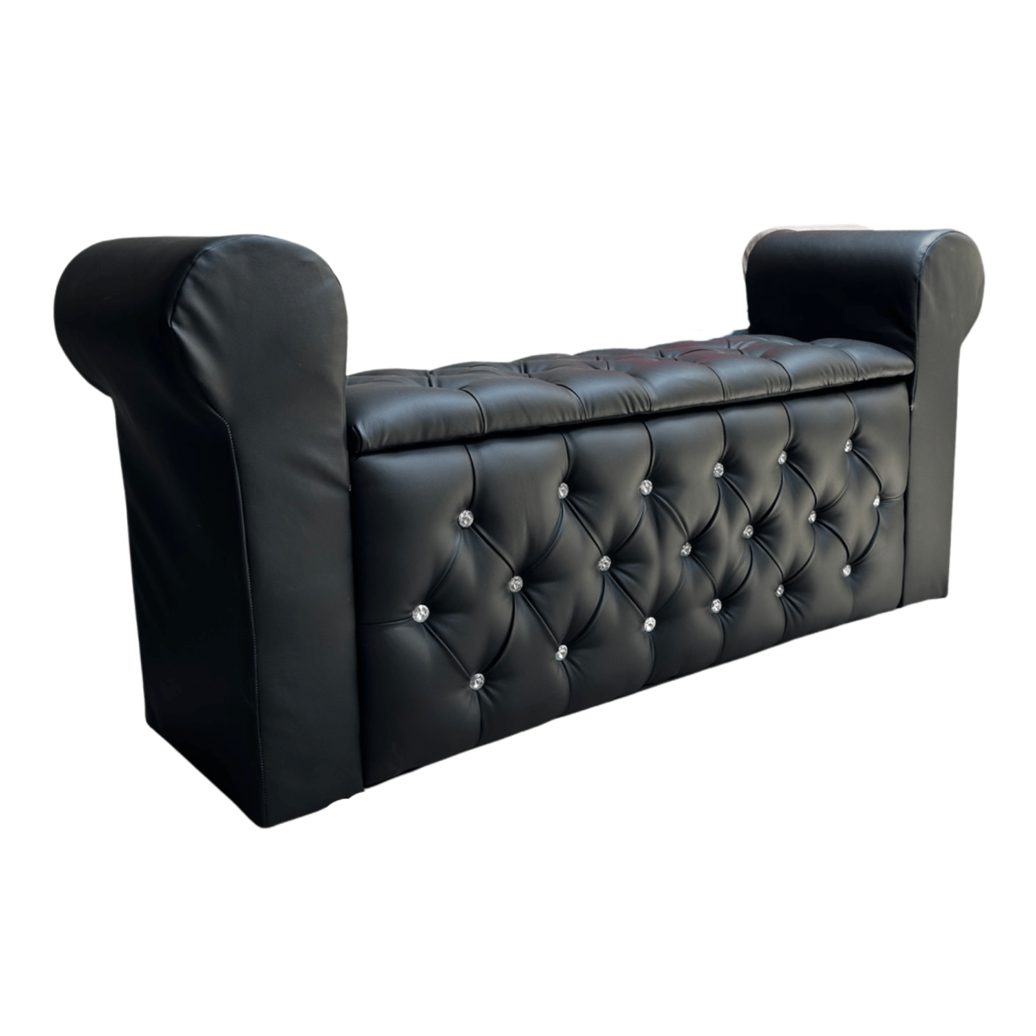 BANQUETA MUEBLES RIMAR NEGRO BAUL CAPITONE CON BRAZO ECO CUERO DIAMANTE 134X40X50X40 - 5
