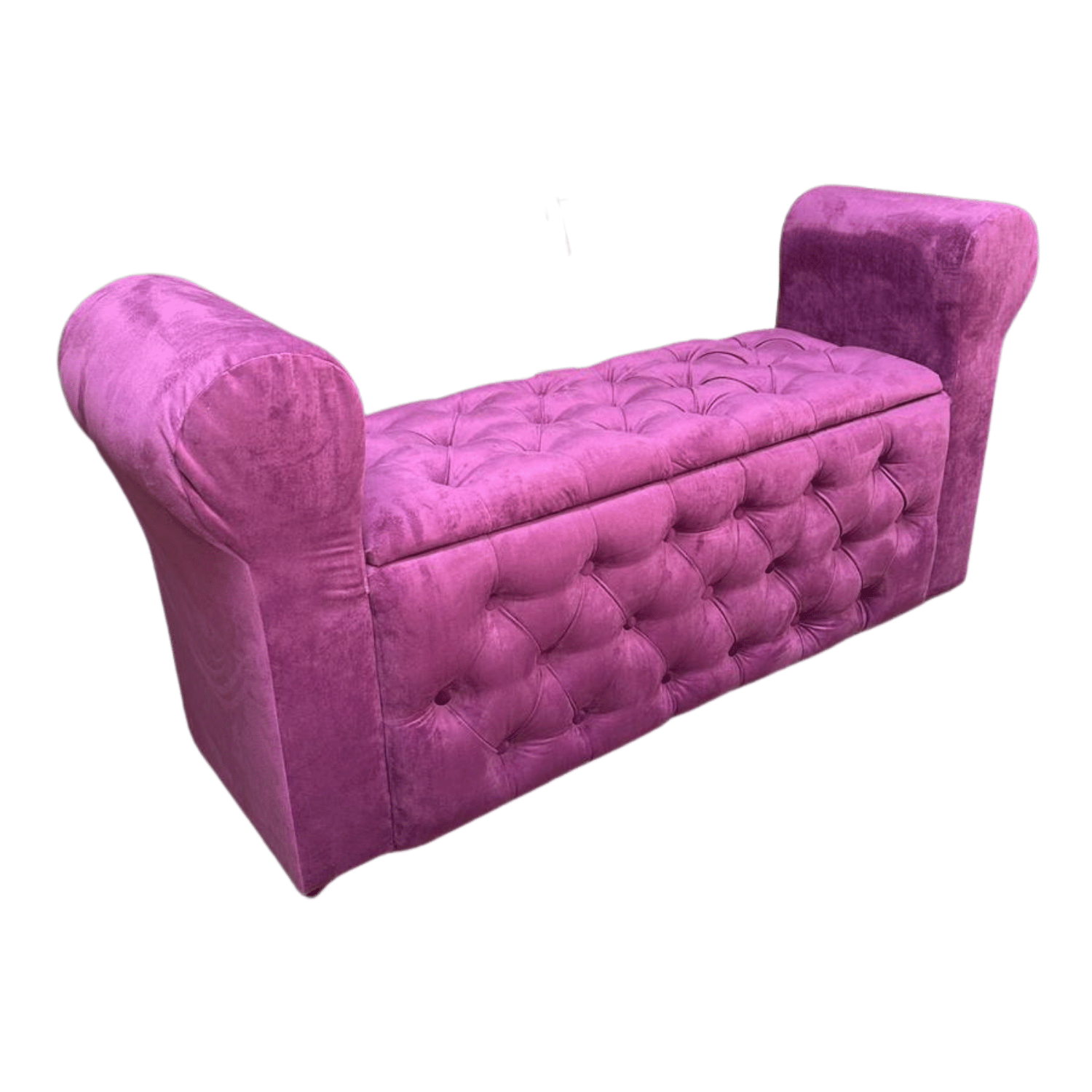 BANQUETA MUEBLES RIMAR MORADO BAUL CAPITONE CON BRAZO FELPA 134X40X50X40 - 2