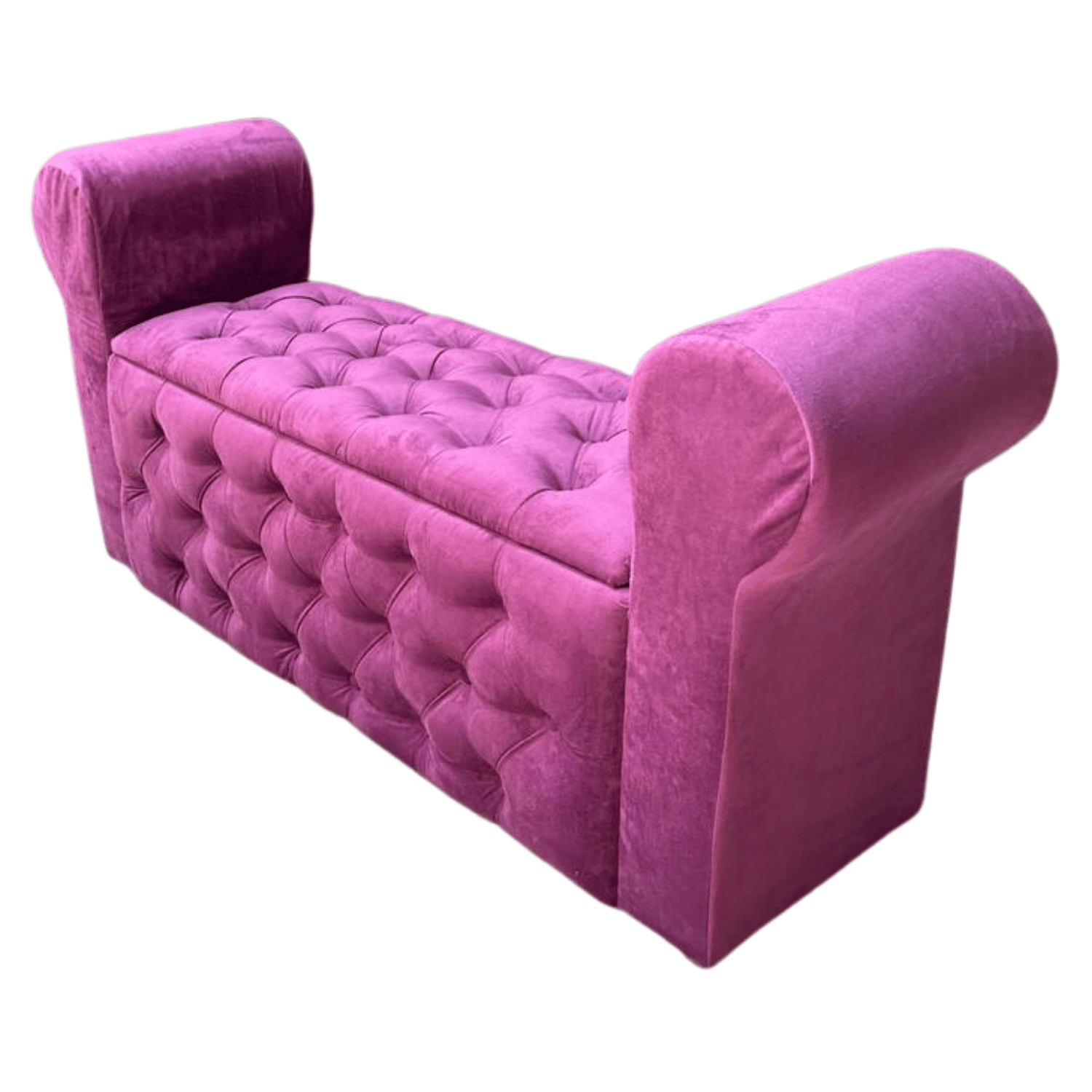 BANQUETA MUEBLES RIMAR MORADO BAUL CAPITONE CON BRAZO FELPA 134X40X50X40 - 3