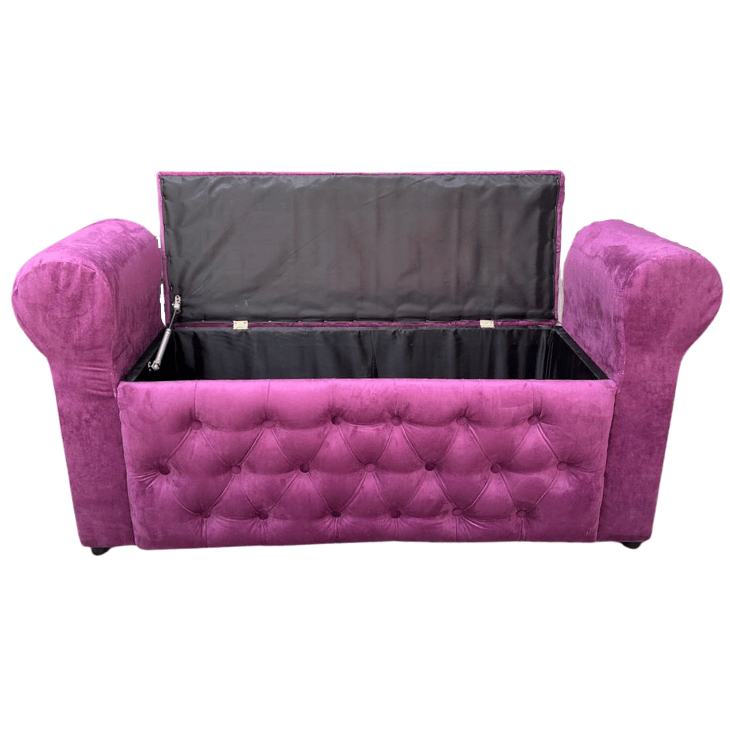 BANQUETA MUEBLES RIMAR MORADO BAUL CAPITONE CON BRAZO FELPA 134X40X50X40 - 4