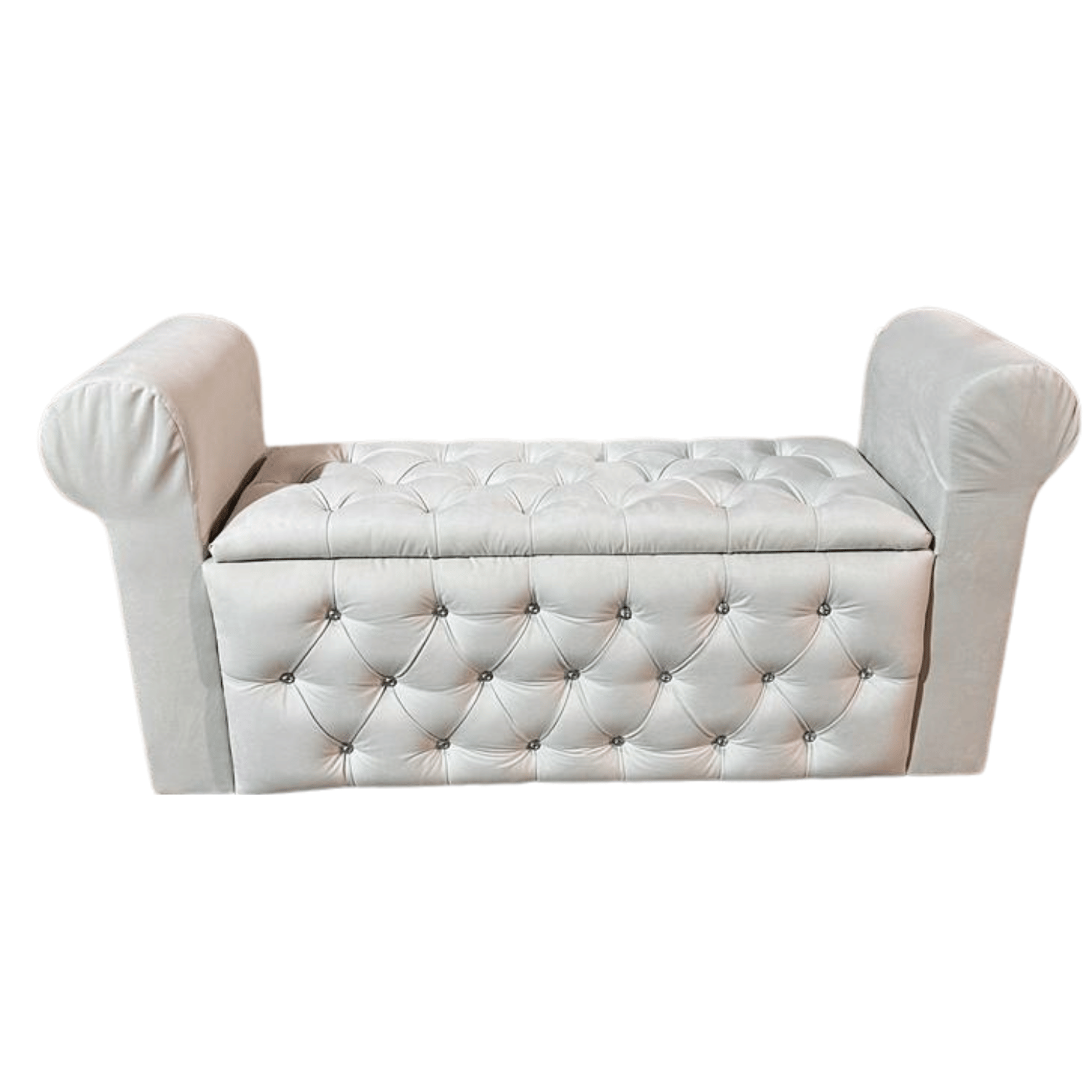 BANQUETA MUEBLES RIMAR CRUDO BAUL CAPITONE CON BRAZO FELPA DIAMANTE 134X40X50X40 - 1