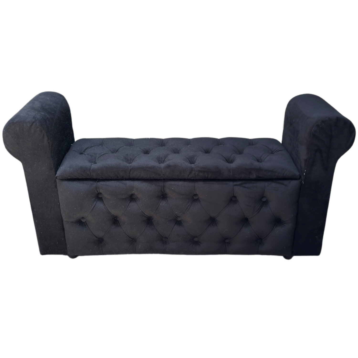 BANQUETA MUEBLES RIMAR NEGRO BAUL CAPITONE CON BRAZO FELPA 134X40X50X40 - 1
