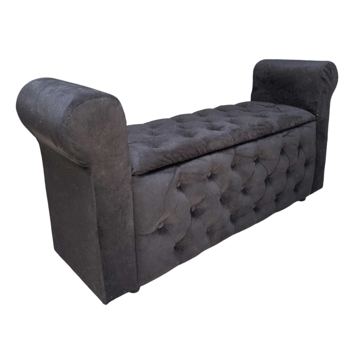 BANQUETA MUEBLES RIMAR NEGRO BAUL CAPITONE CON BRAZO FELPA 134X40X50X40 - 2