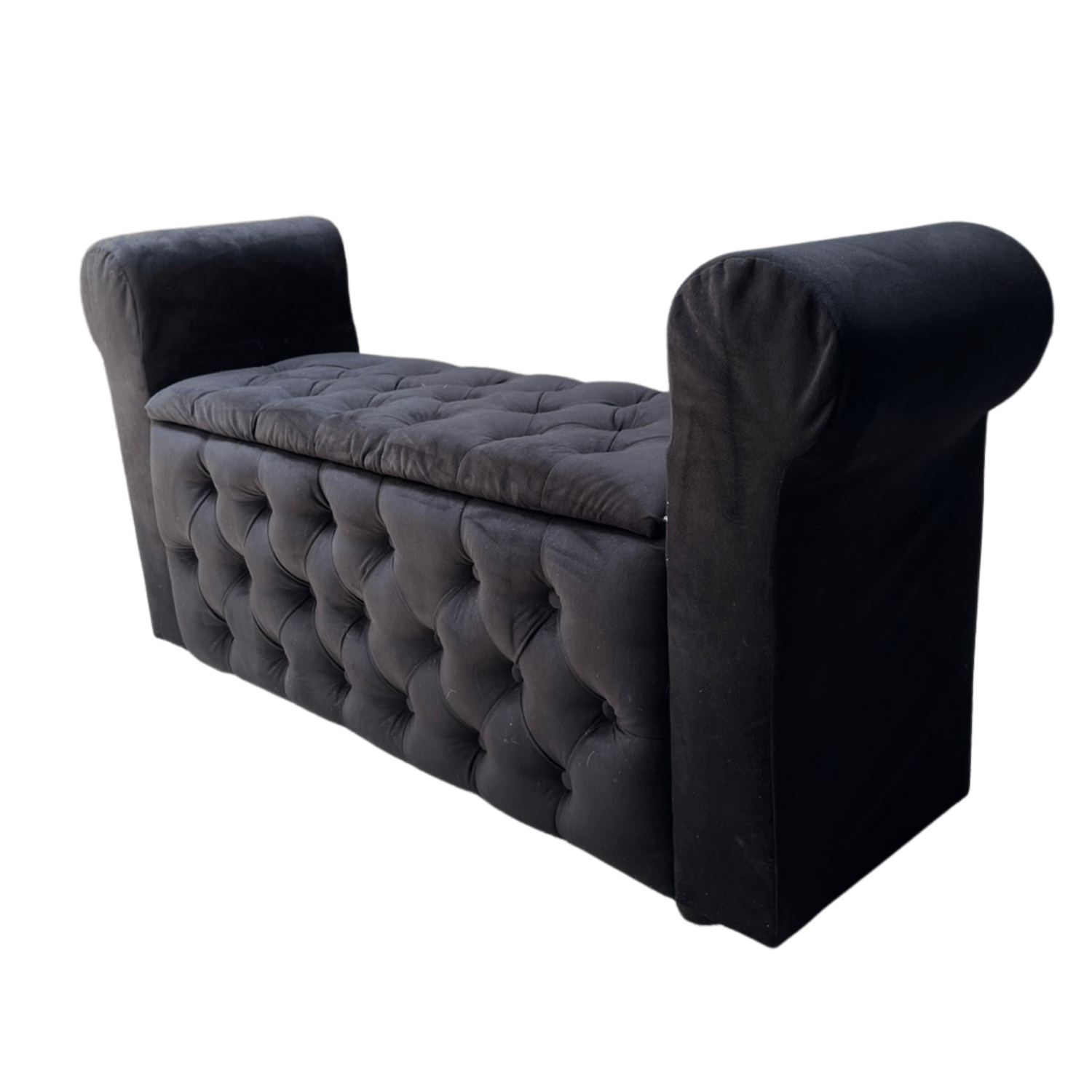BANQUETA MUEBLES RIMAR NEGRO BAUL CAPITONE CON BRAZO FELPA 134X40X50X40 - 3