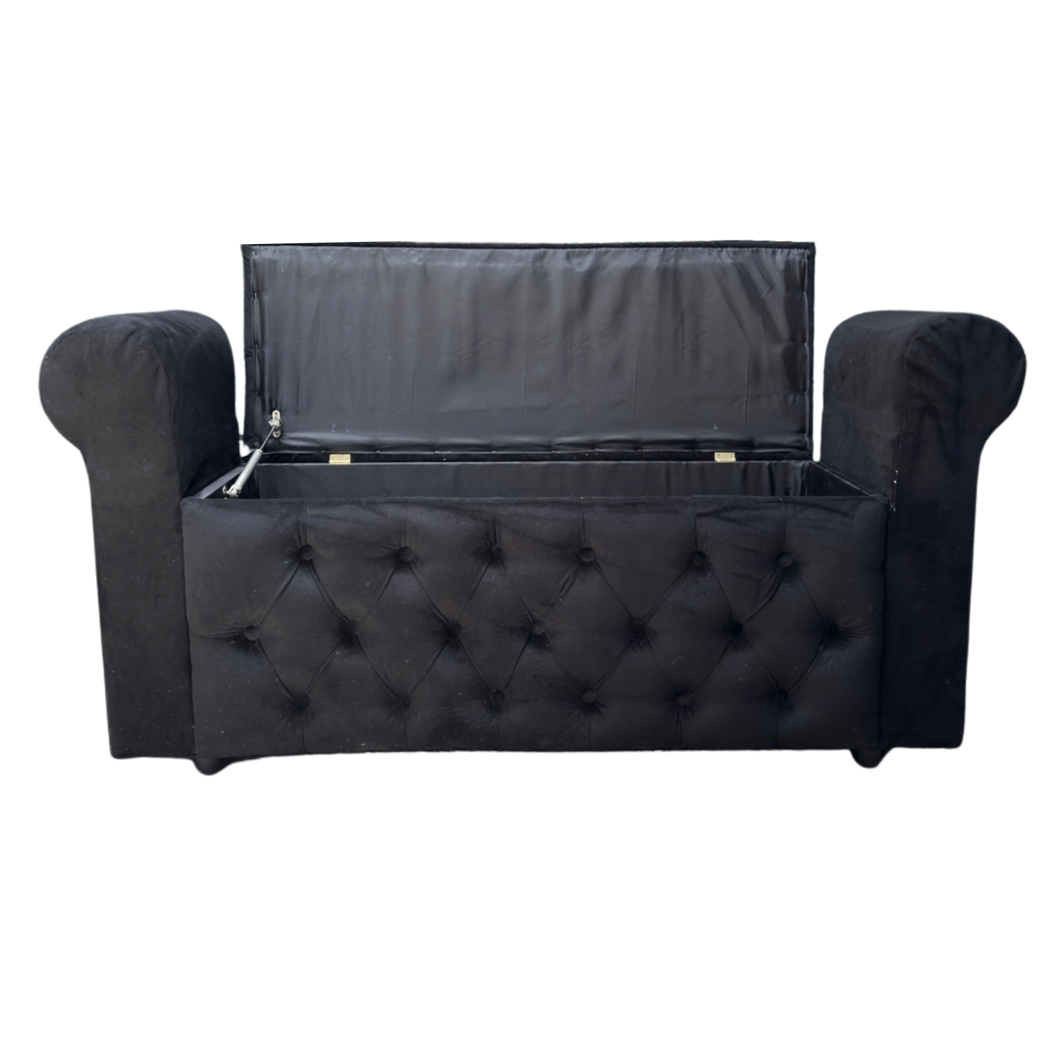 BANQUETA MUEBLES RIMAR NEGRO BAUL CAPITONE CON BRAZO FELPA 134X40X50X40 - 4