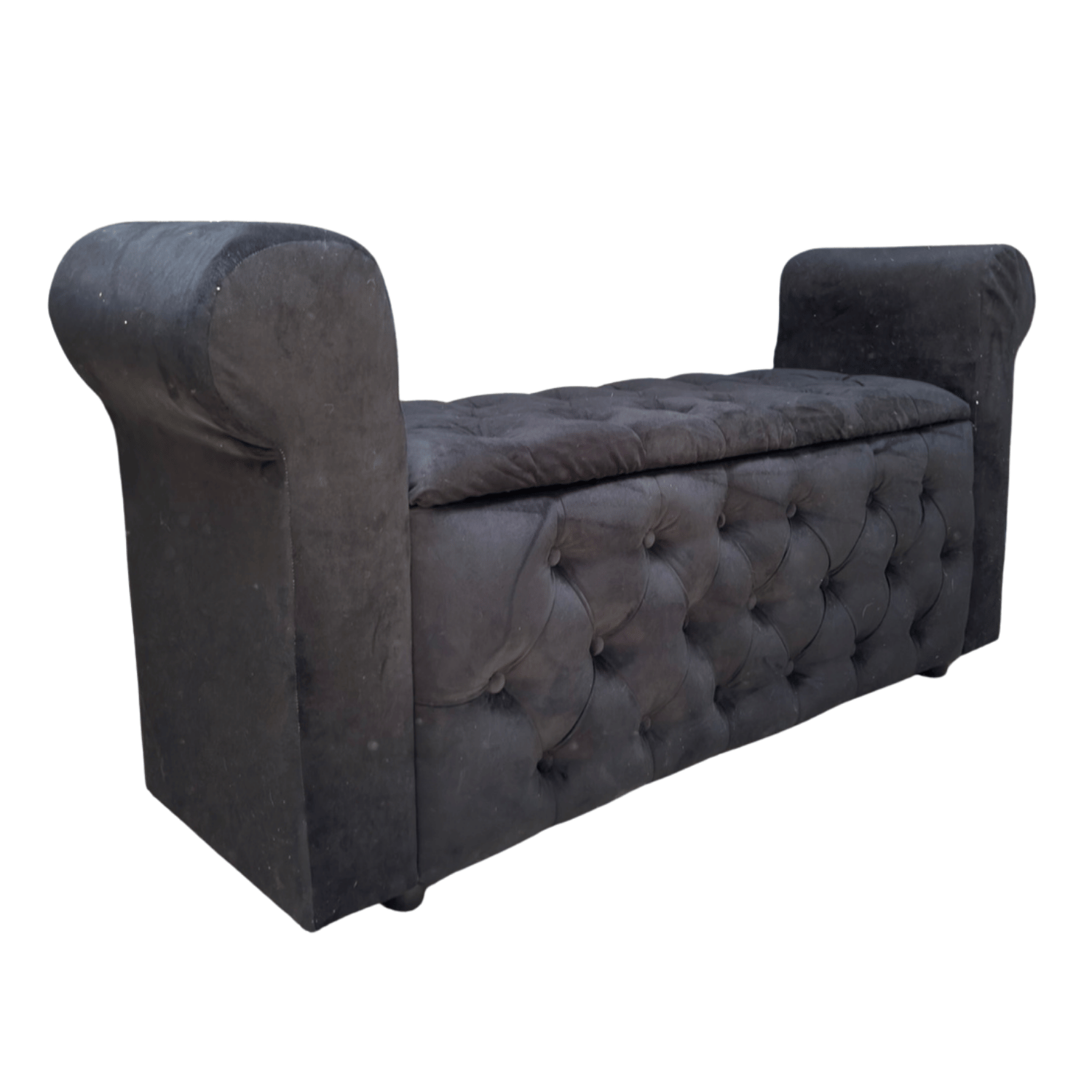 BANQUETA MUEBLES RIMAR NEGRO BAUL CAPITONE CON BRAZO FELPA 134X40X50X40 - 5