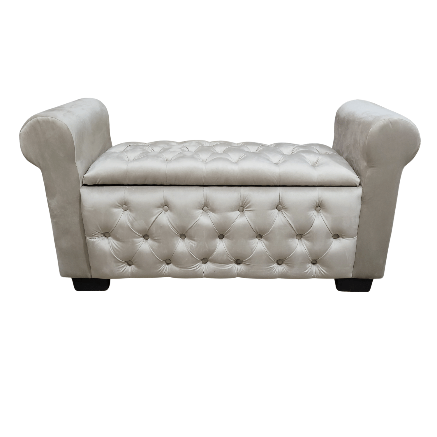 BANQUETA MUEBLES RIMAR BEIGE BAUL CAPITONE CON BRAZO FELPA 134X40X50X40 - 1