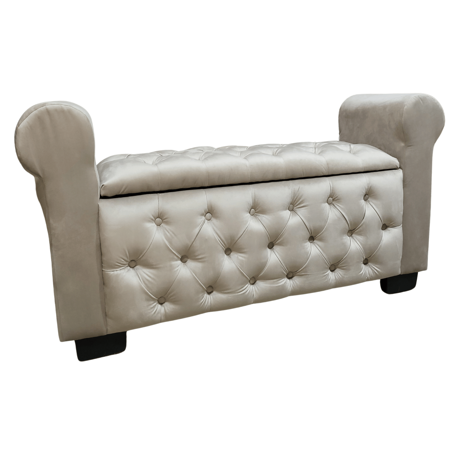 BANQUETA MUEBLES RIMAR BEIGE BAUL CAPITONE CON BRAZO FELPA 134X40X50X40 - 2