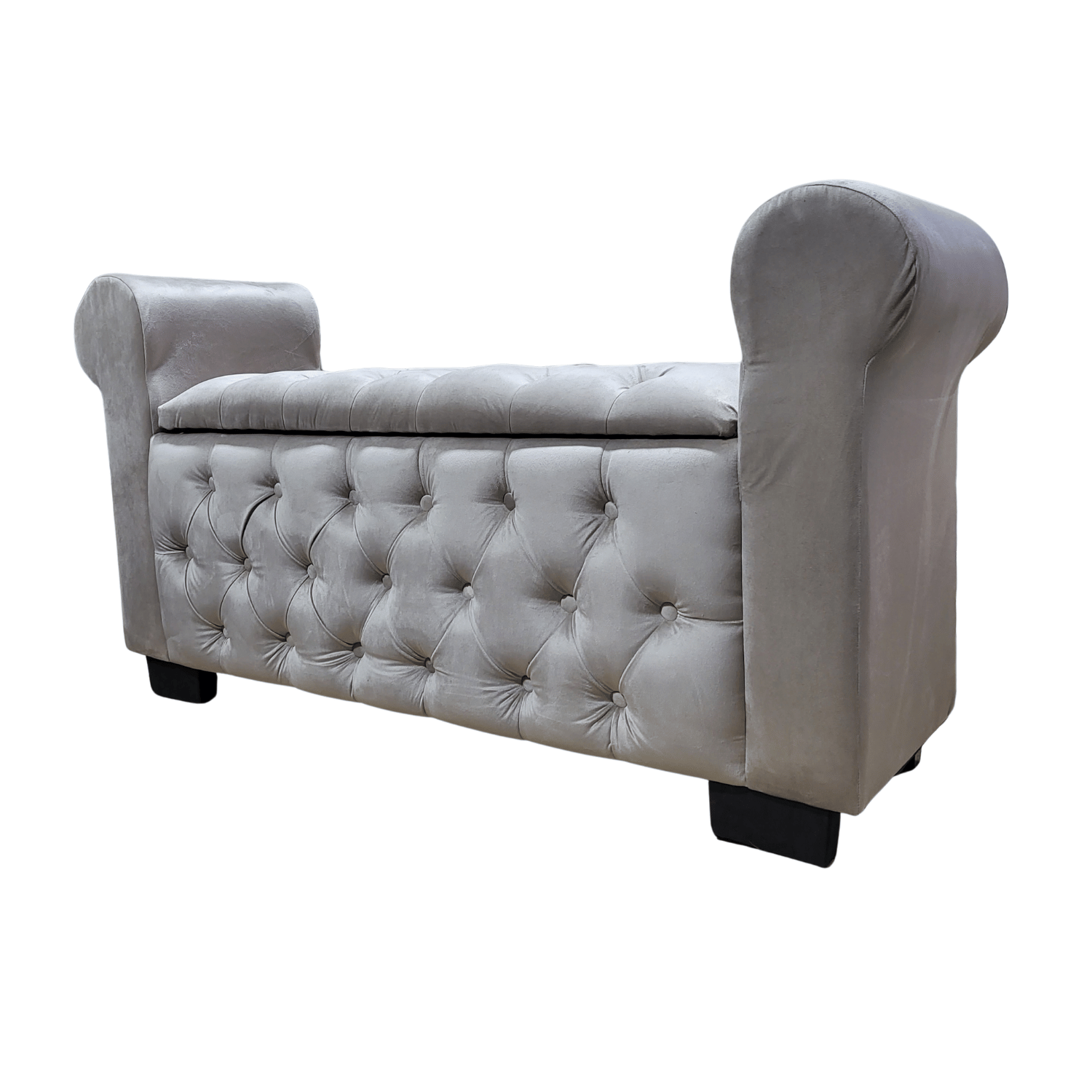 BANQUETA MUEBLES RIMAR BEIGE BAUL CAPITONE CON BRAZO FELPA 134X40X50X40 - 3