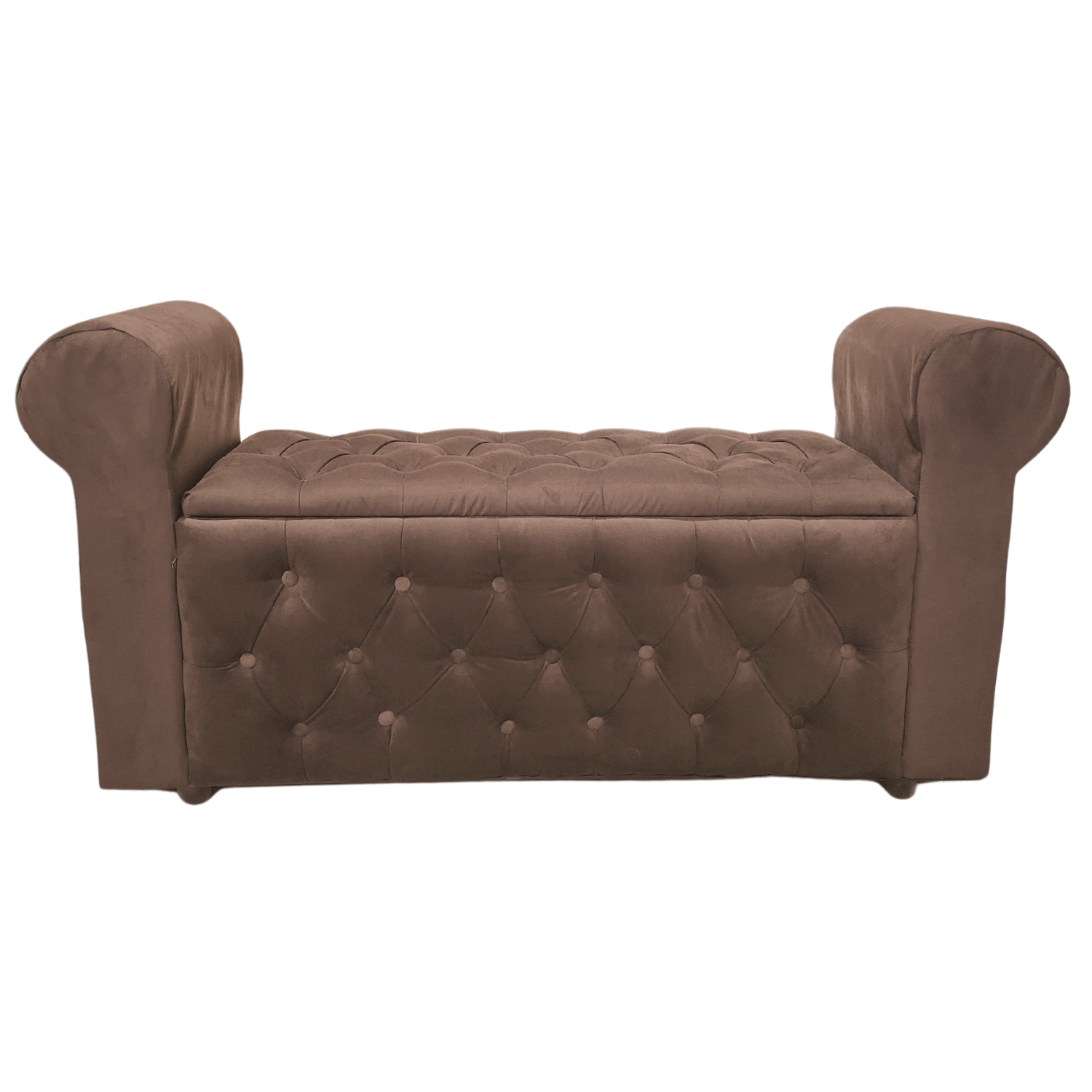 BANQUETA MUEBLES RIMAR CHOCOLATE BAUL CAPITONE CON BRAZO FELPA 134X40X50X40 - 1