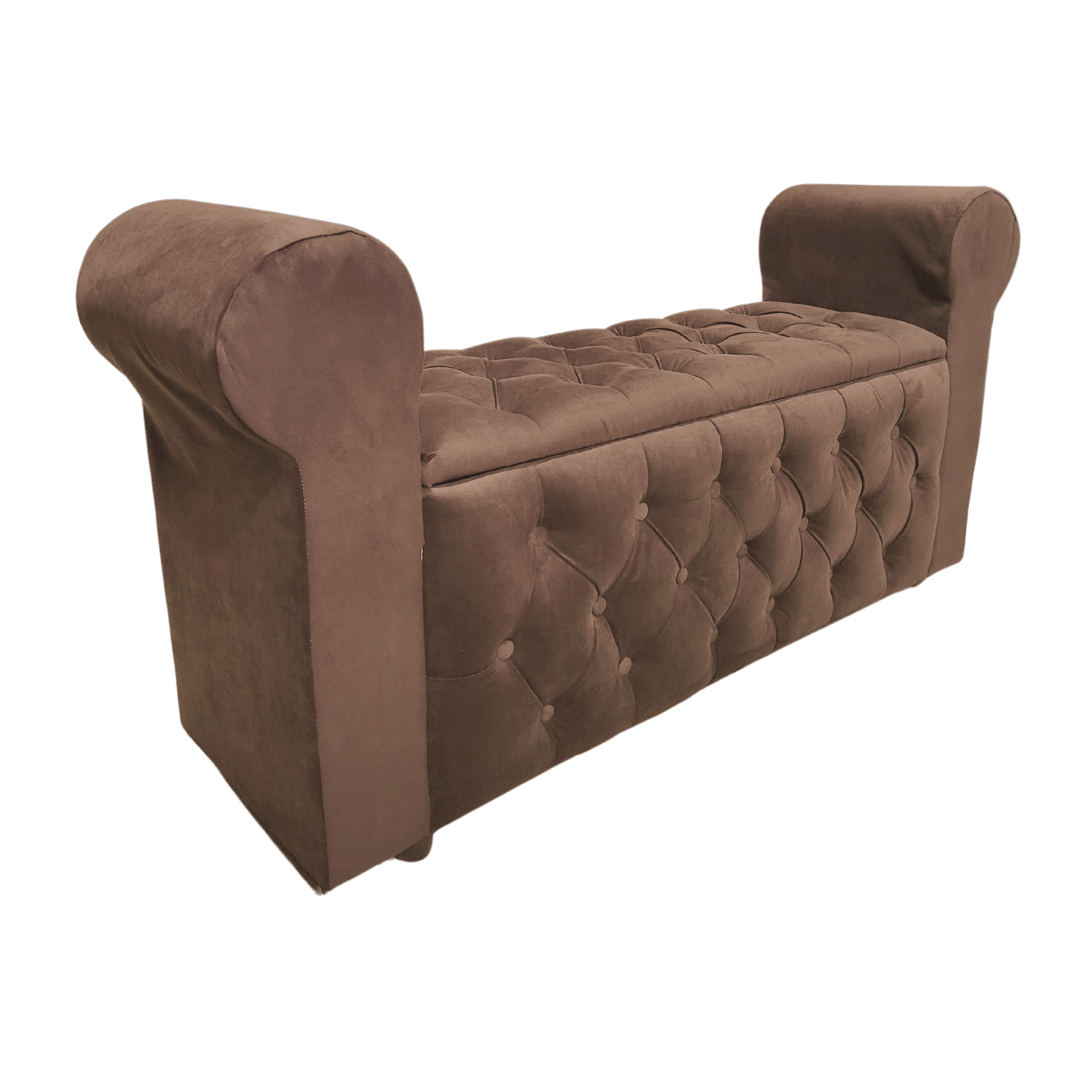 BANQUETA MUEBLES RIMAR CHOCOLATE BAUL CAPITONE CON BRAZO FELPA 134X40X50X40 - 2