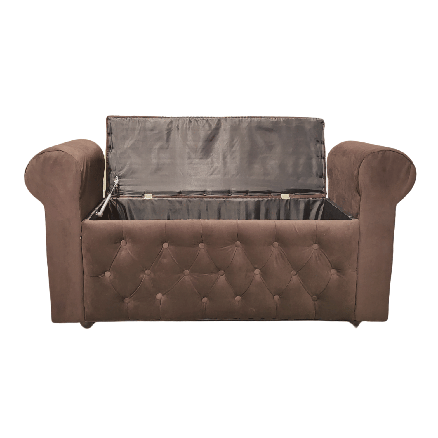 BANQUETA MUEBLES RIMAR CHOCOLATE BAUL CAPITONE CON BRAZO FELPA 134X40X50X40 - 5
