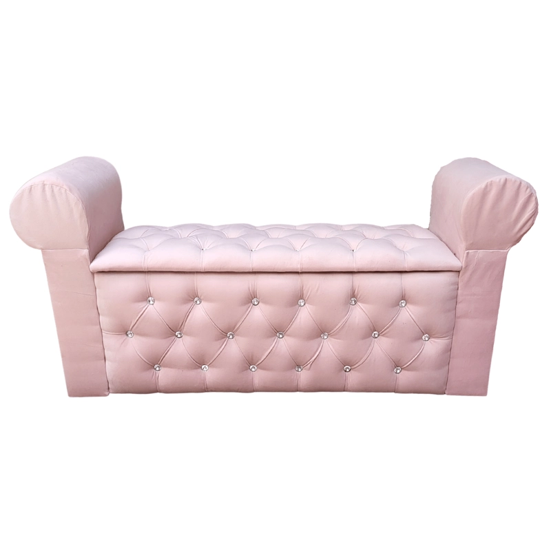 BANQUETA MUEBLES RIMAR ROSA BAUL CAPITONE CON BRAZO PASTEL DIAMANTE 134X40X50X40 - 1