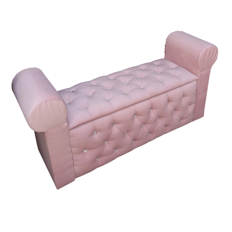 BANQUETA MUEBLES RIMAR ROSA BAUL CAPITONE CON BRAZO PASTEL DIAMANTE 134X40X50X40 - 2