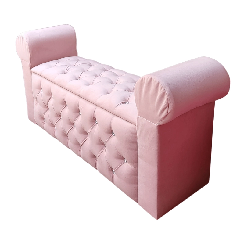 BANQUETA MUEBLES RIMAR ROSA BAUL CAPITONE CON BRAZO PASTEL DIAMANTE 134X40X50X40 - 3
