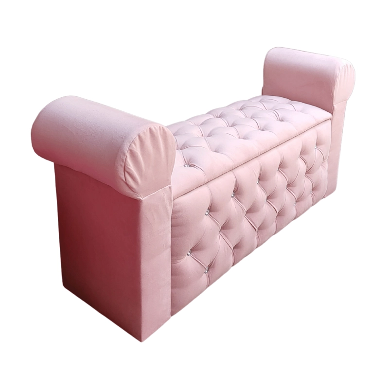 BANQUETA MUEBLES RIMAR ROSA BAUL CAPITONE CON BRAZO PASTEL DIAMANTE 134X40X50X40 - 4
