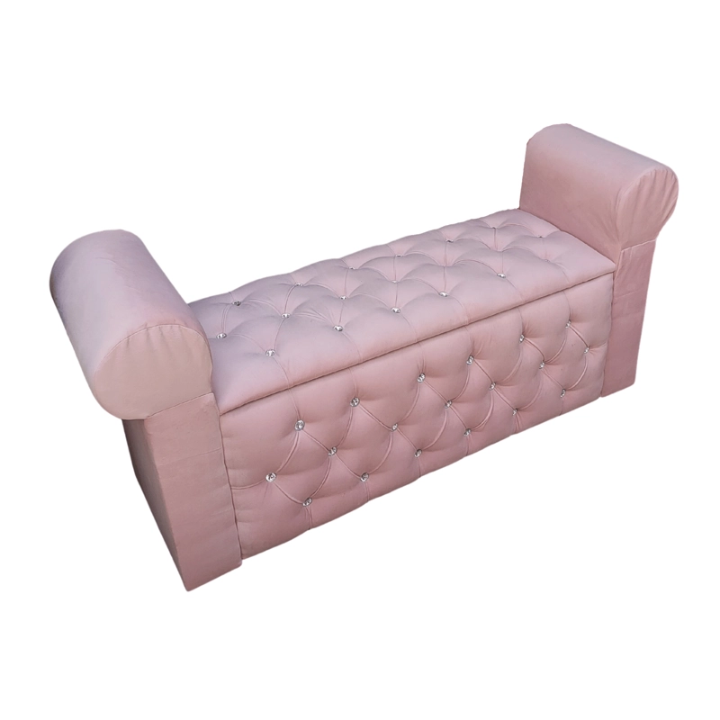 BANQUETA MUEBLES RIMAR ROSA BAUL CAPITONE CON BRAZO PASTEL DIAMANTE 134X40X50X40 - 5