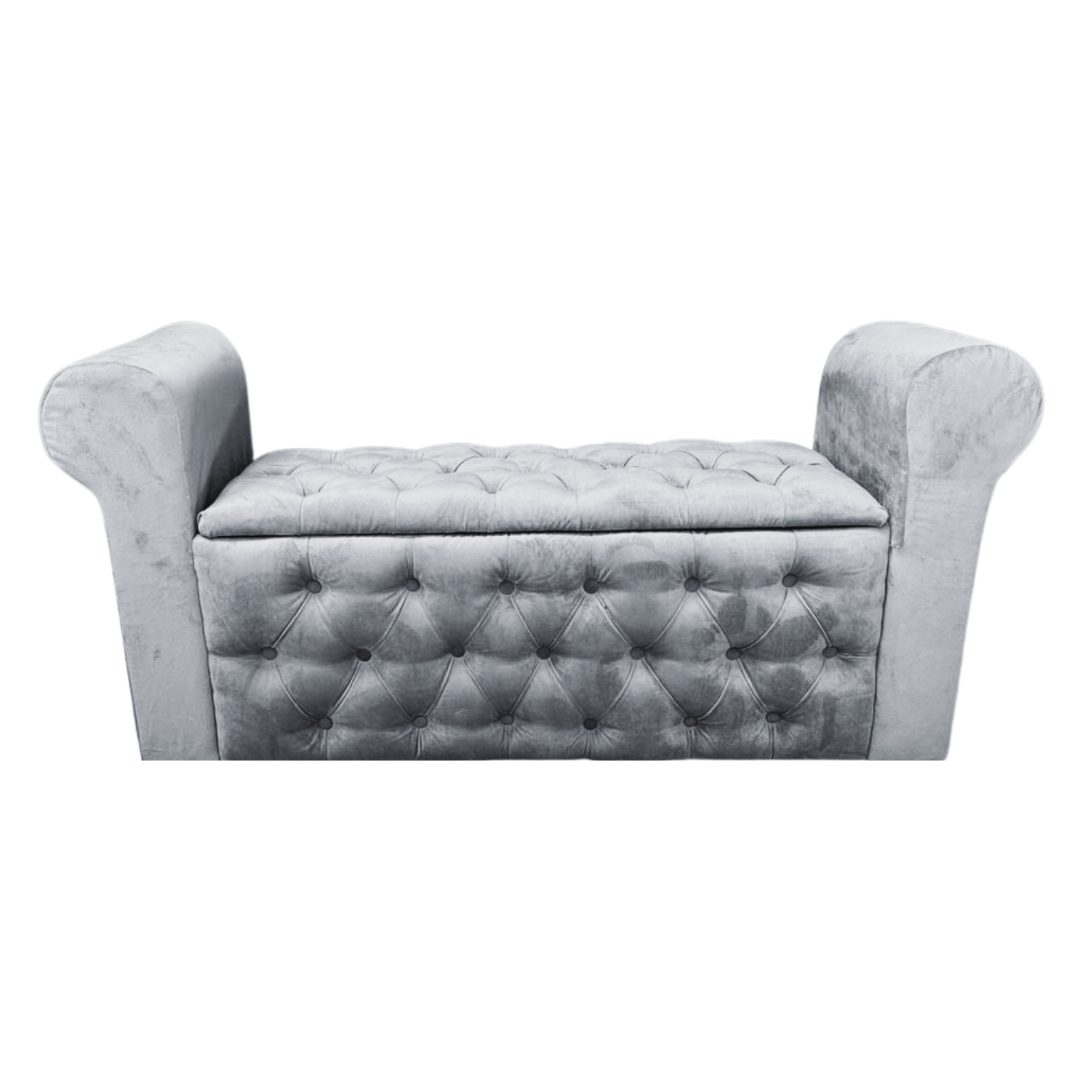 BANQUETA MUEBLES RIMAR GRIS BAUL CAPITONE CON BRAZO FELPA 134X40X50X40 - 1