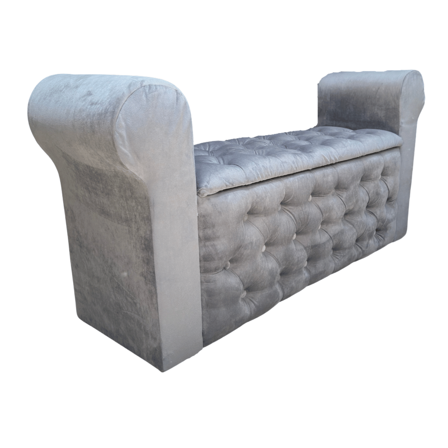 BANQUETA MUEBLES RIMAR GRIS BAUL CAPITONE CON BRAZO FELPA 134X40X50X40 - 2