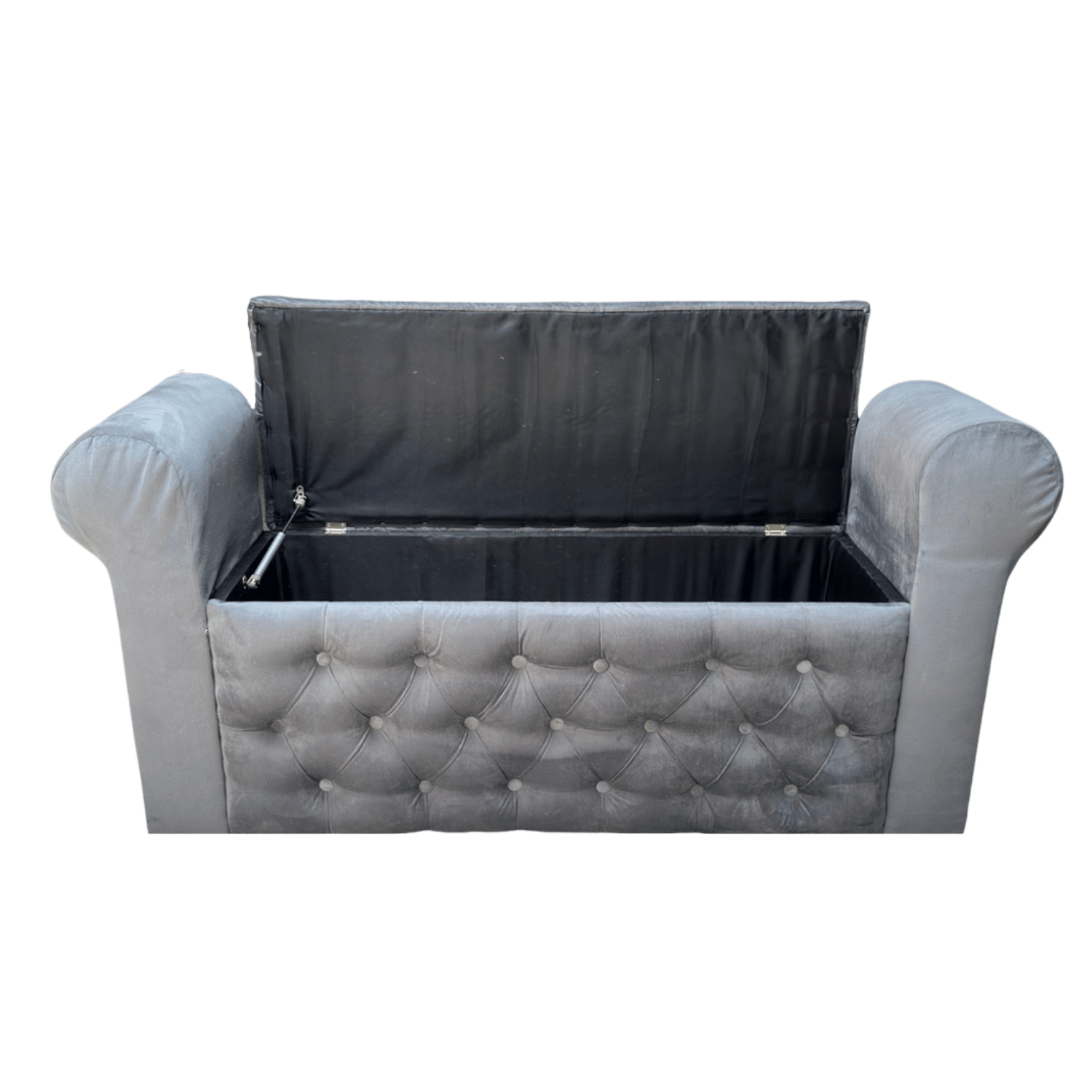 BANQUETA MUEBLES RIMAR GRIS BAUL CAPITONE CON BRAZO FELPA 134X40X50X40 - 4