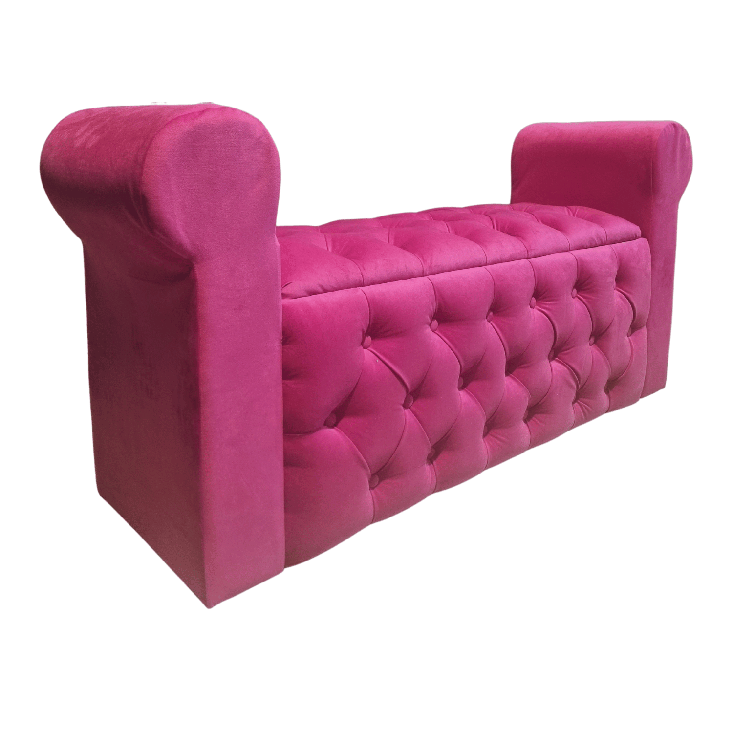 BANQUETA MUEBLES RIMAR FUCSIA BAUL CAPITONE CON BRAZO FELPA 134X40X50X40 - 2