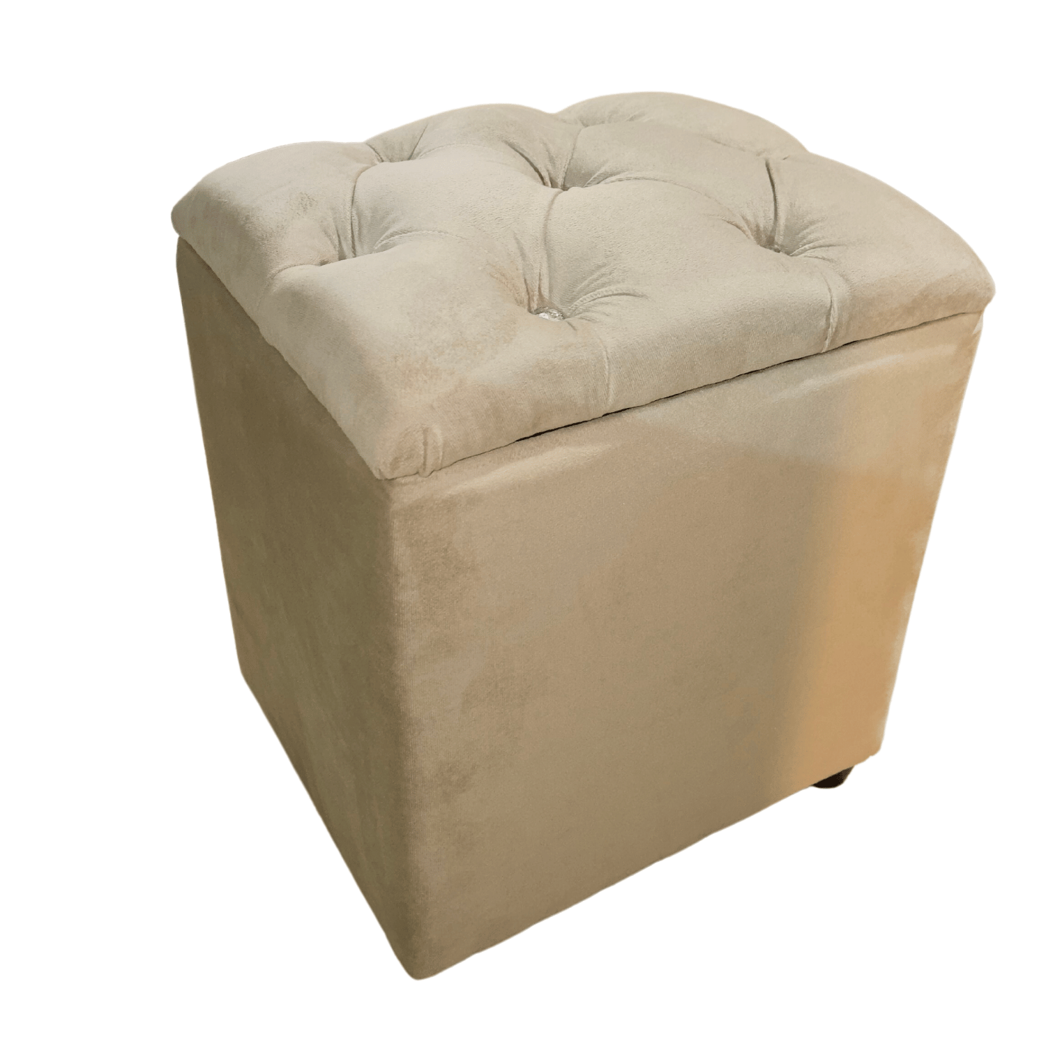 POUF MUEBLES RIMAR BEIGE BAUL CAPITONE DIAMANTE FELPA 40X33X50X40 - 2