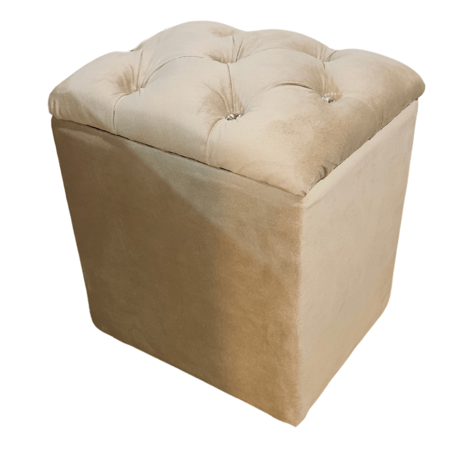 POUF MUEBLES RIMAR BEIGE BAUL CAPITONE DIAMANTE FELPA 40X33X50X40 - 3