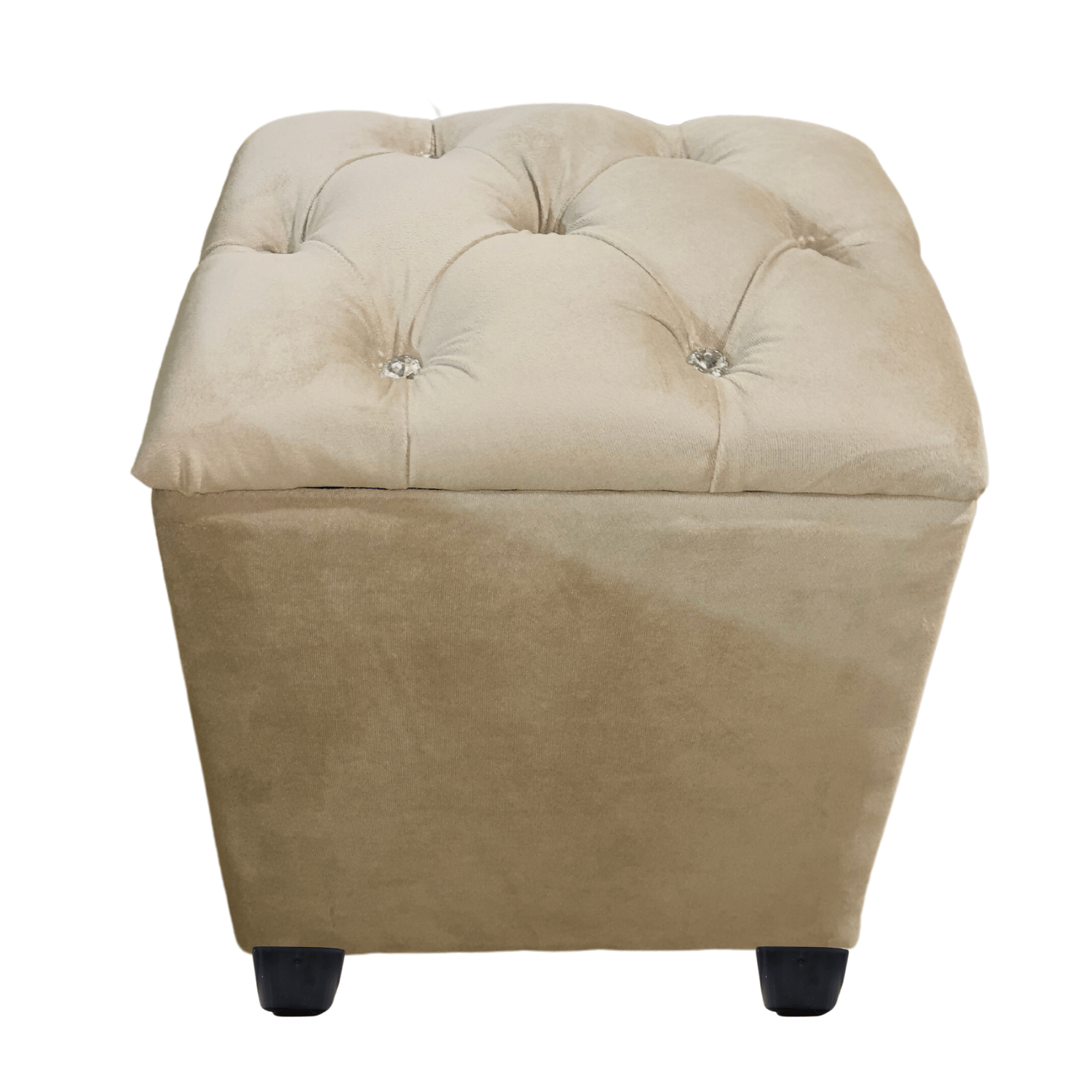 POUF MUEBLES RIMAR BEIGE BAUL CAPITONE DIAMANTE FELPA 40X33X50X40 - 4