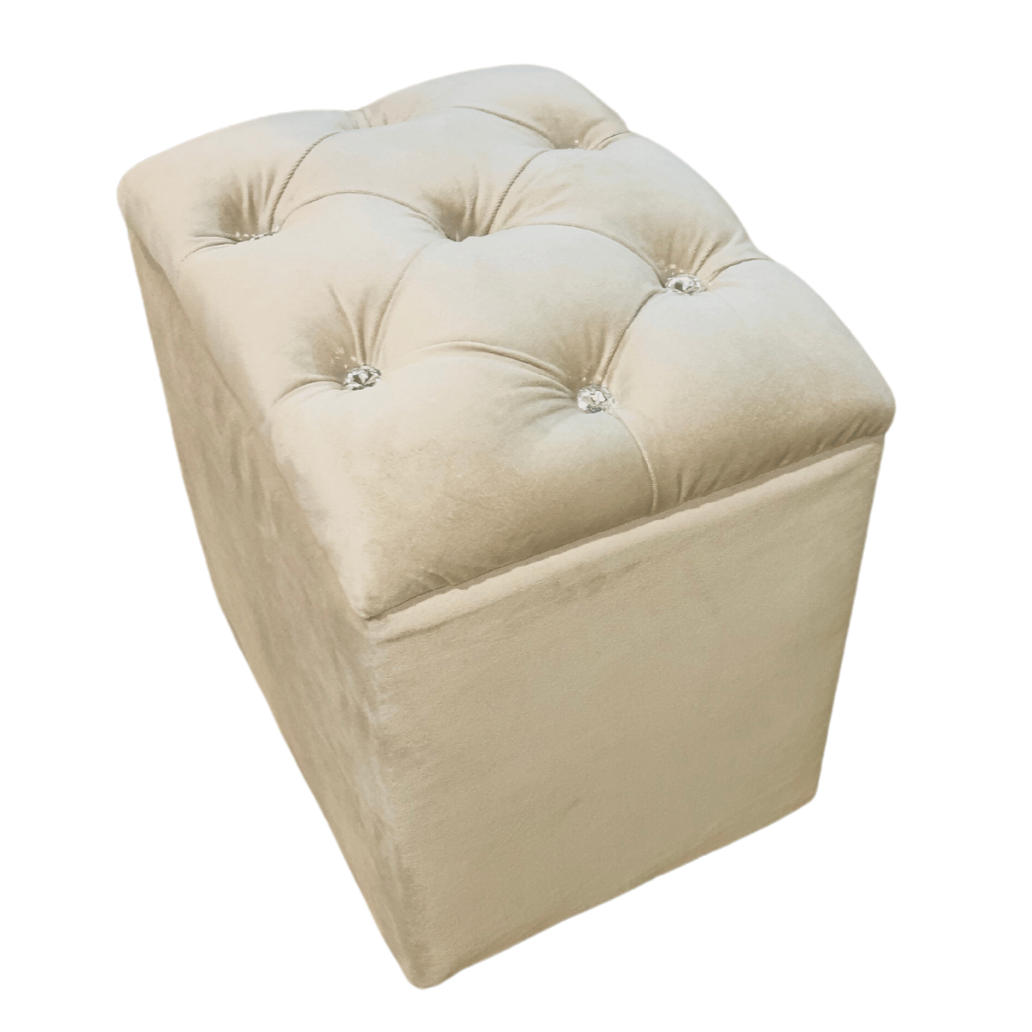 POUF MUEBLES RIMAR BEIGE BAUL CAPITONE DIAMANTE FELPA 40X33X50X40 - 5