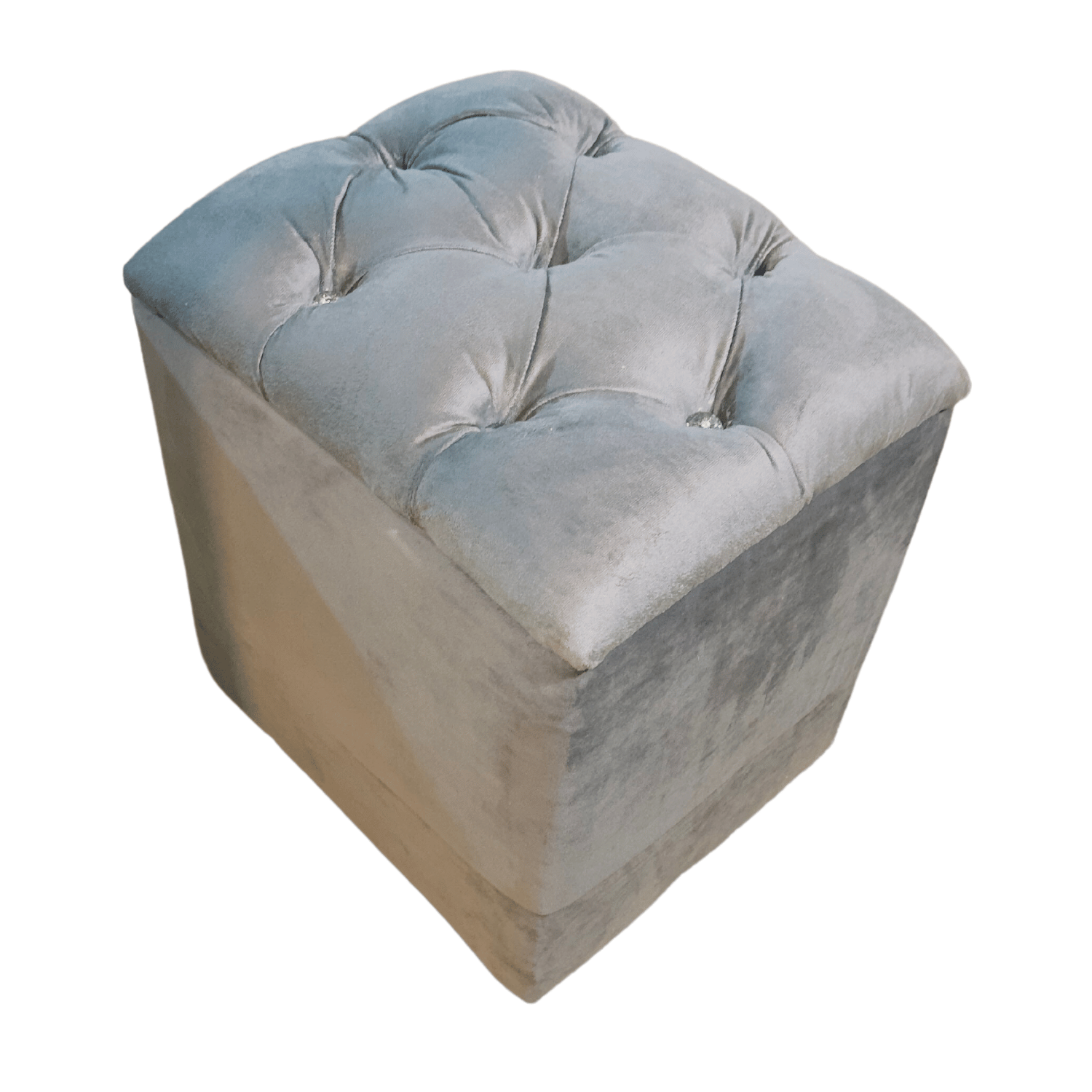 POUF MUEBLES RIMAR GRIS CLARO BAUL CAPITONE DIAMANTE FELPA 40X33X50X40 - 3
