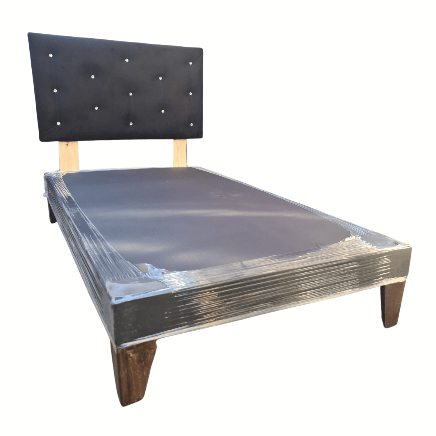 BASE 1 PLAZA CON RESPALDO NEGRO FELPA DIAMANTE 90X190 RIMAR - 2