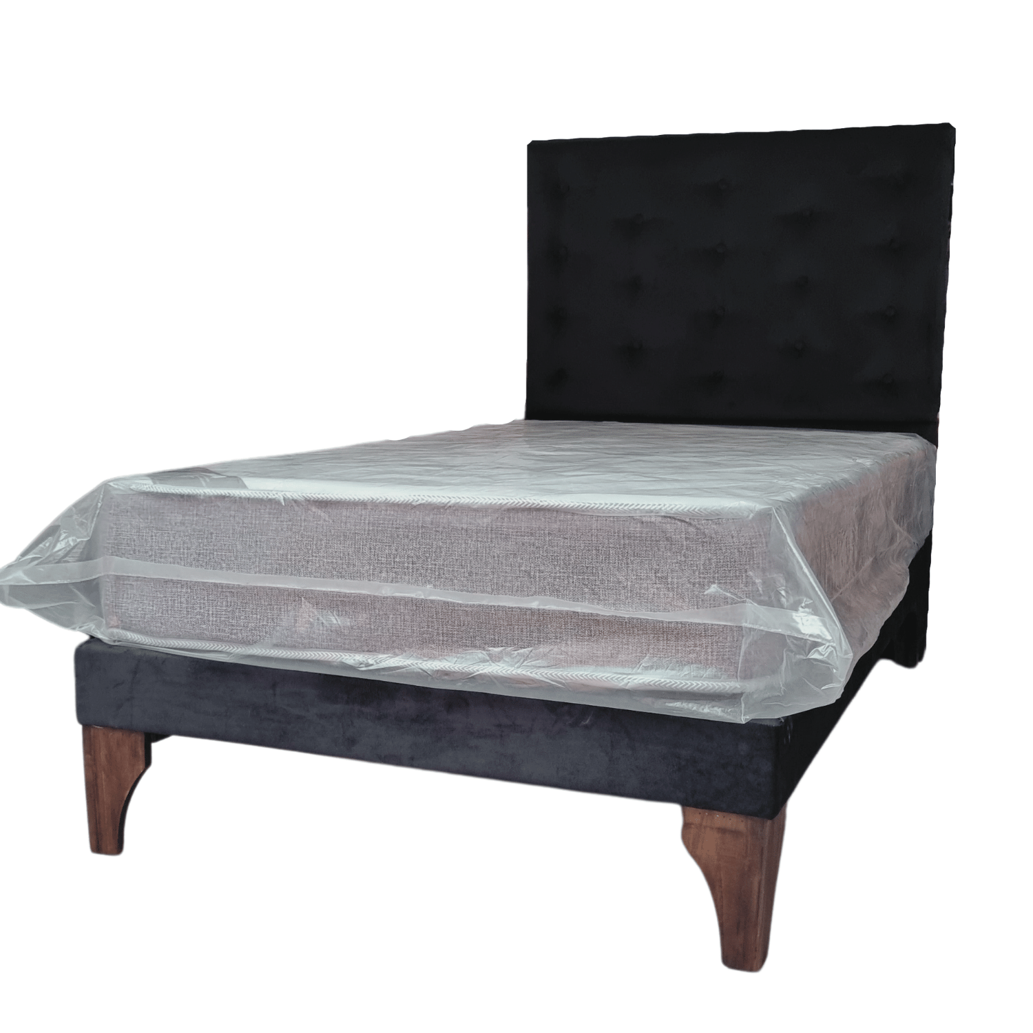 CAMA EUROPEA 1 PLAZAS RESPALDO A PISO NEGRO FELPA + COLCHON DE RESORTE RIMAR - 3