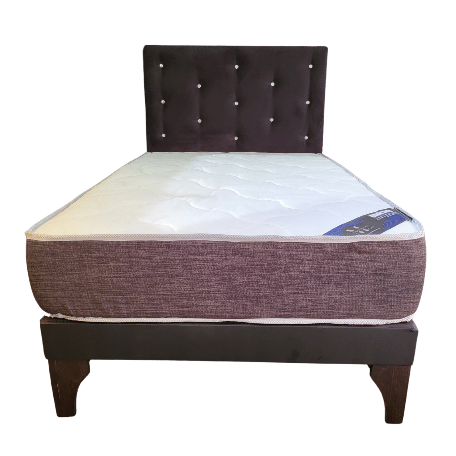 CAMA EUROPEA 1,5 PLAZA RESPALDO NEGRO FELPA DIAMANTE + COLCHON DE RESORTE RIMAR - 4
