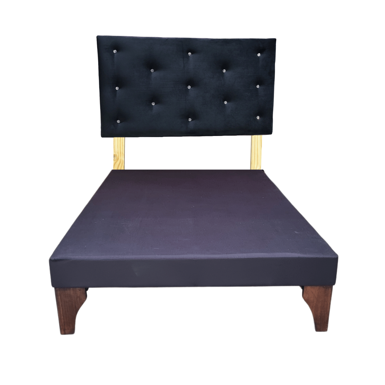 CAMA EUROPEA 1,5 PLAZA RESPALDO NEGRO FELPA DIAMANTE + COLCHON DE RESORTE RIMAR - 5