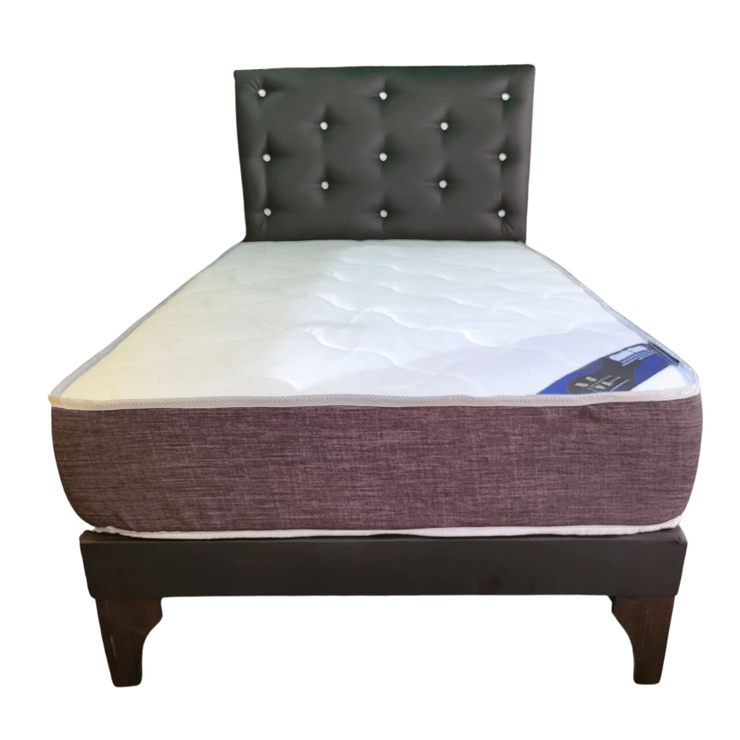 CAMA EUROPEA 1,5 PLAZA RESPALDO NEGRO ECO CUERO DIAMANTE + COLCHON DE RESORTE RIMAR - 1