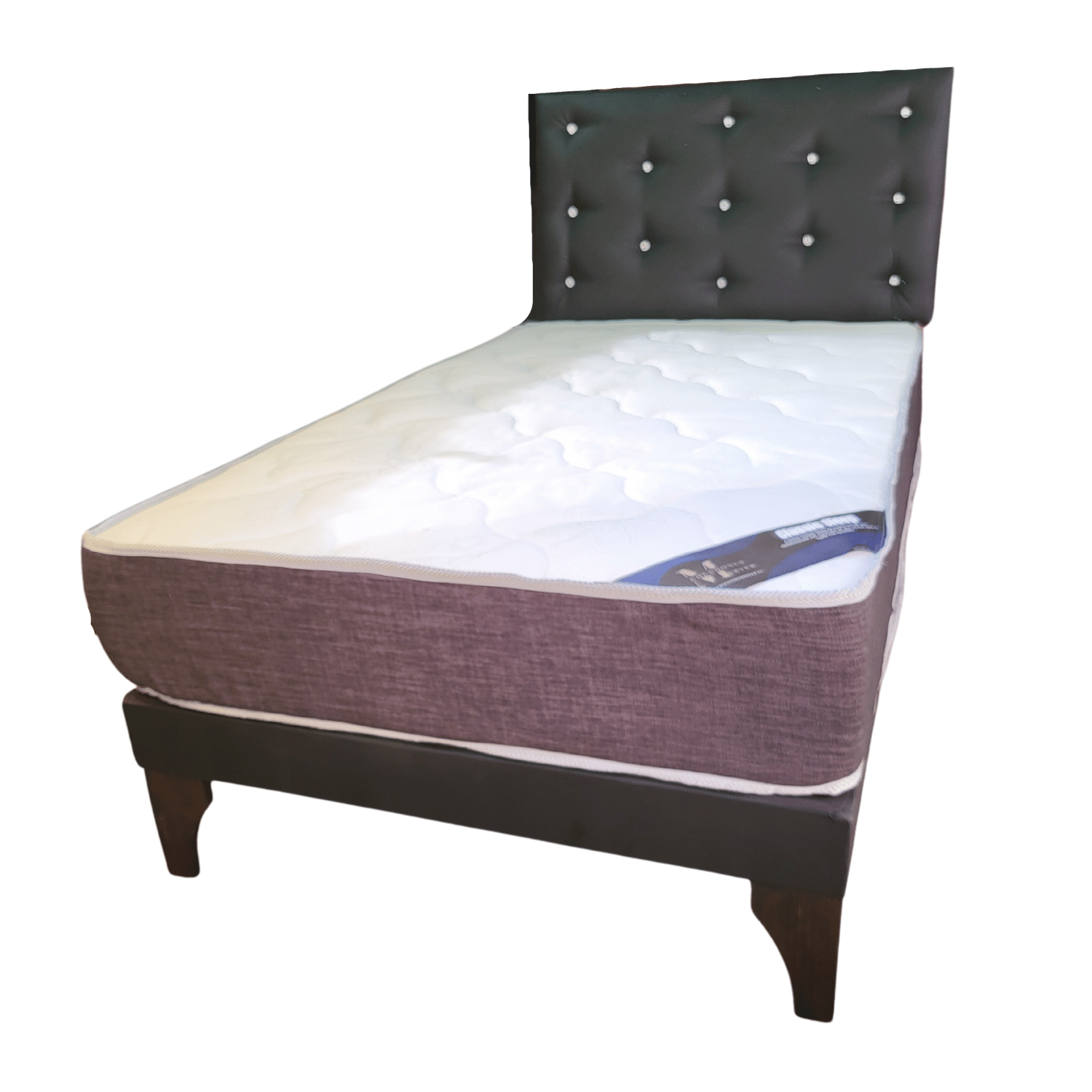 CAMA EUROPEA 1,5 PLAZA RESPALDO NEGRO ECO CUERO DIAMANTE + COLCHON DE RESORTE RIMAR - 3