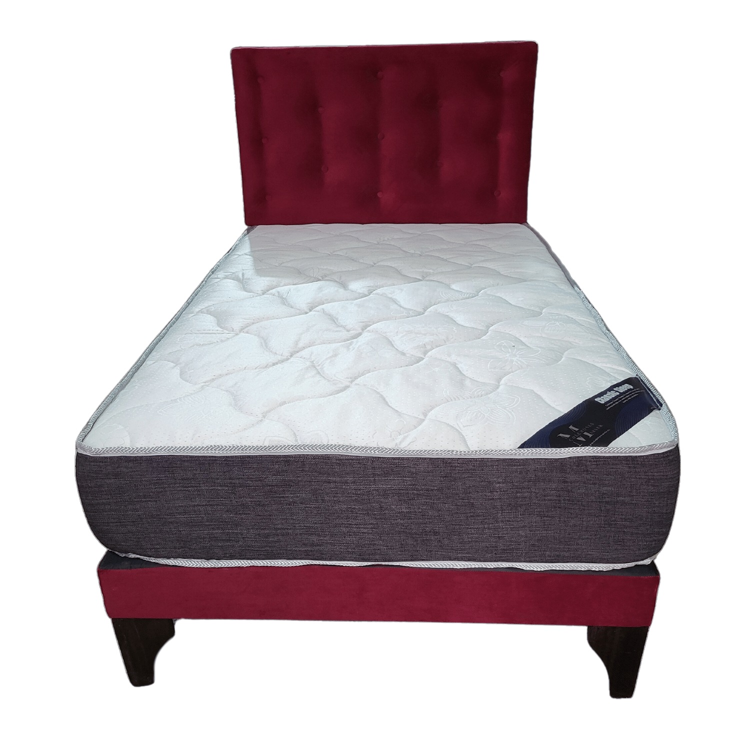 CAMA EUROPEA 1 PLAZA RESPALDO BURDEO FELPA + COLCHON DE RESORTE RIMAR - 4