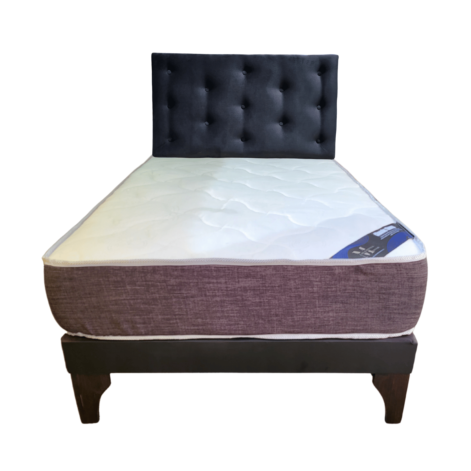 CAMA EUROPEA 1 PLAZA RESPALDO NEGRO FELPA + COLCHON DE RESORTE RIMAR - 1