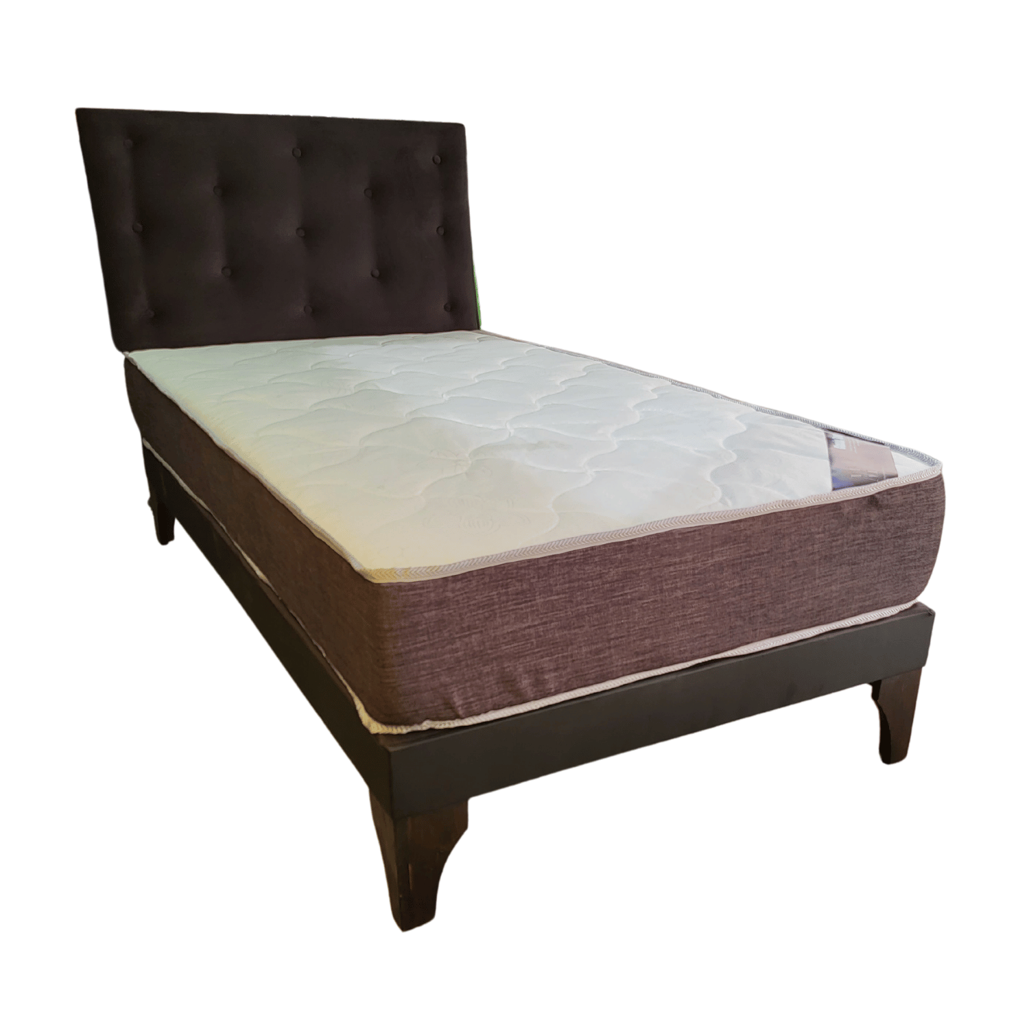 CAMA EUROPEA 1 PLAZA RESPALDO NEGRO FELPA + COLCHON DE RESORTE RIMAR - 2