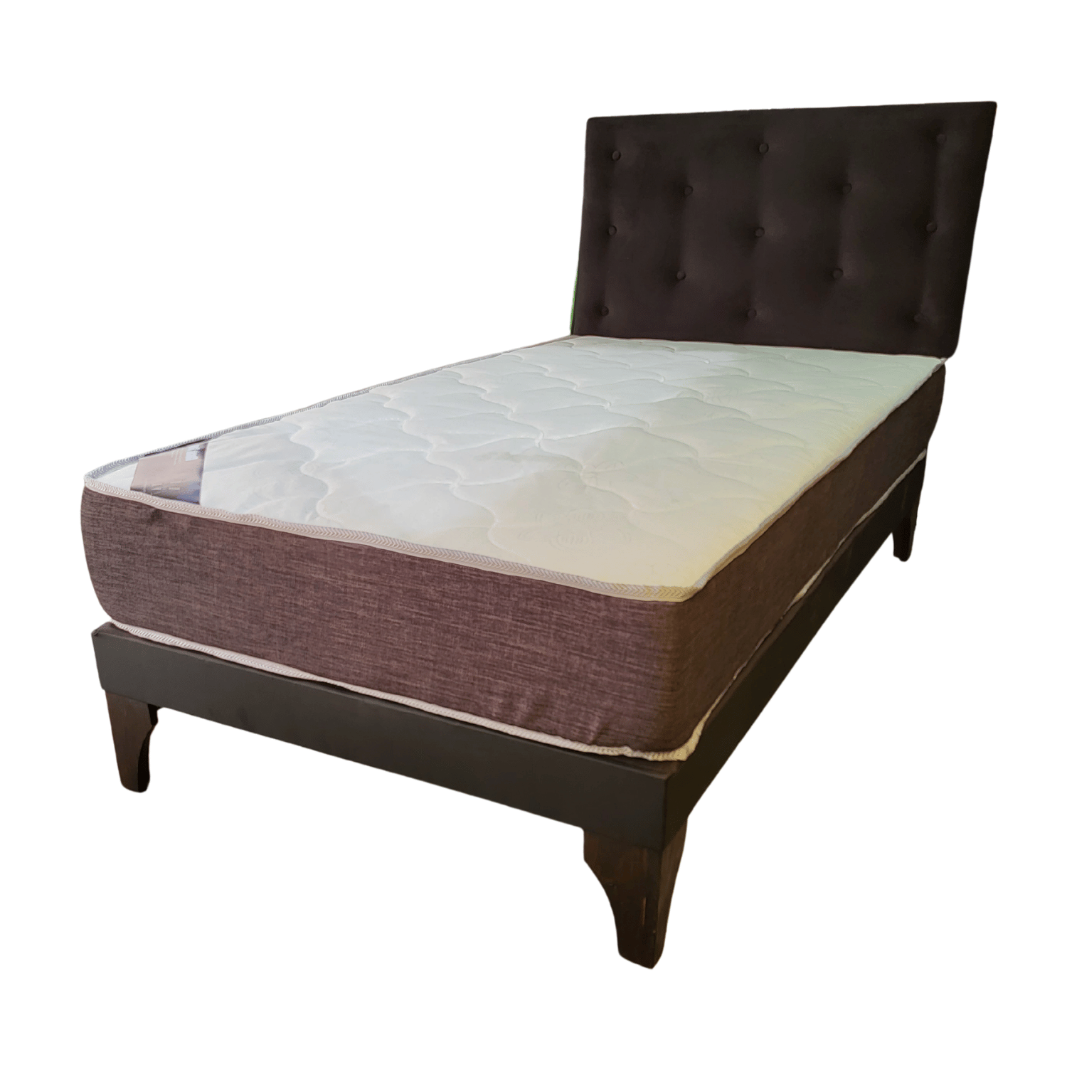 CAMA EUROPEA 1 PLAZA RESPALDO NEGRO FELPA + COLCHON DE RESORTE RIMAR - 3